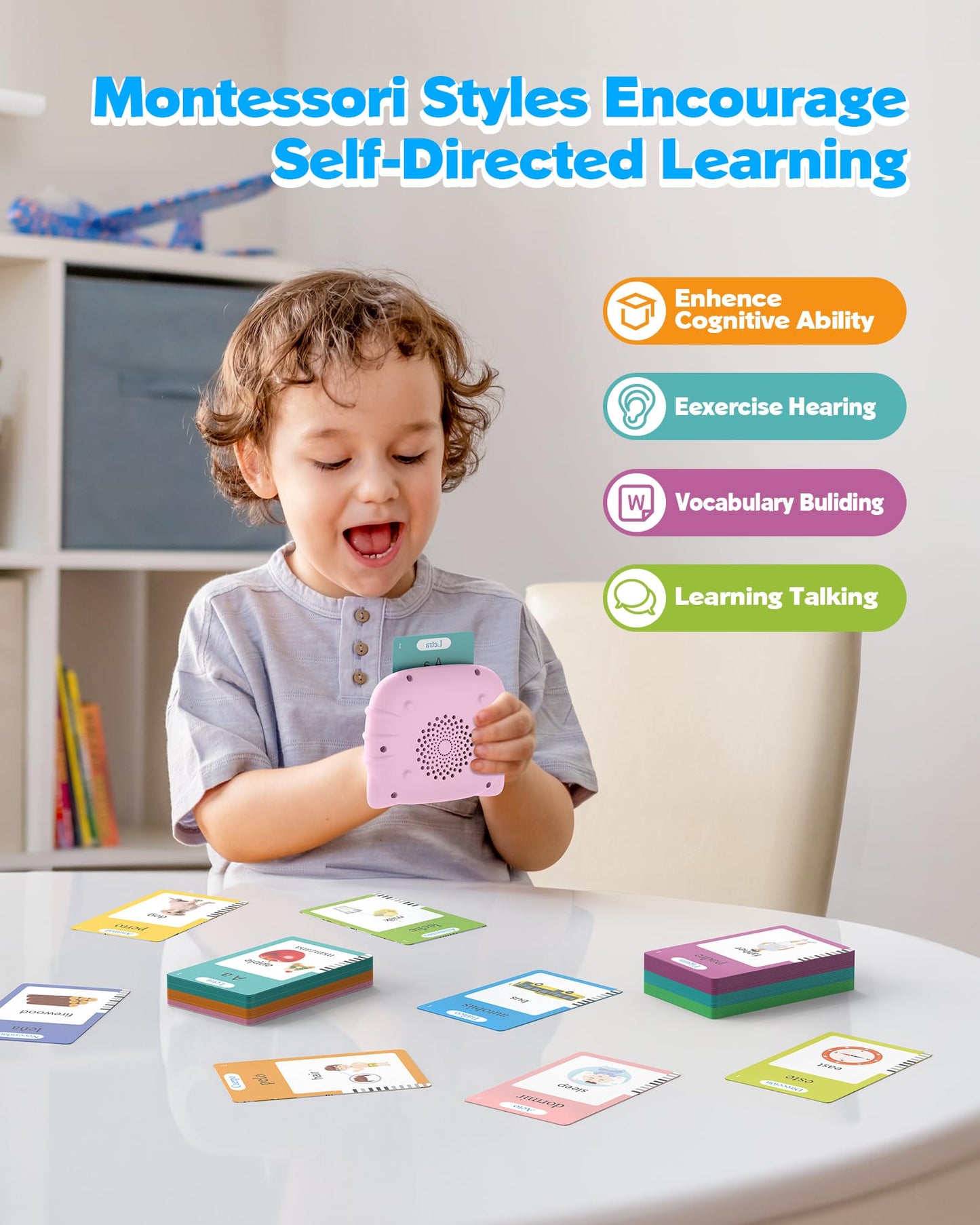 Bilingual Pink Spanish And English Talking Flash Cards, Pocket Speech Therapy Toys With 512 Words, Montessori Language Learning