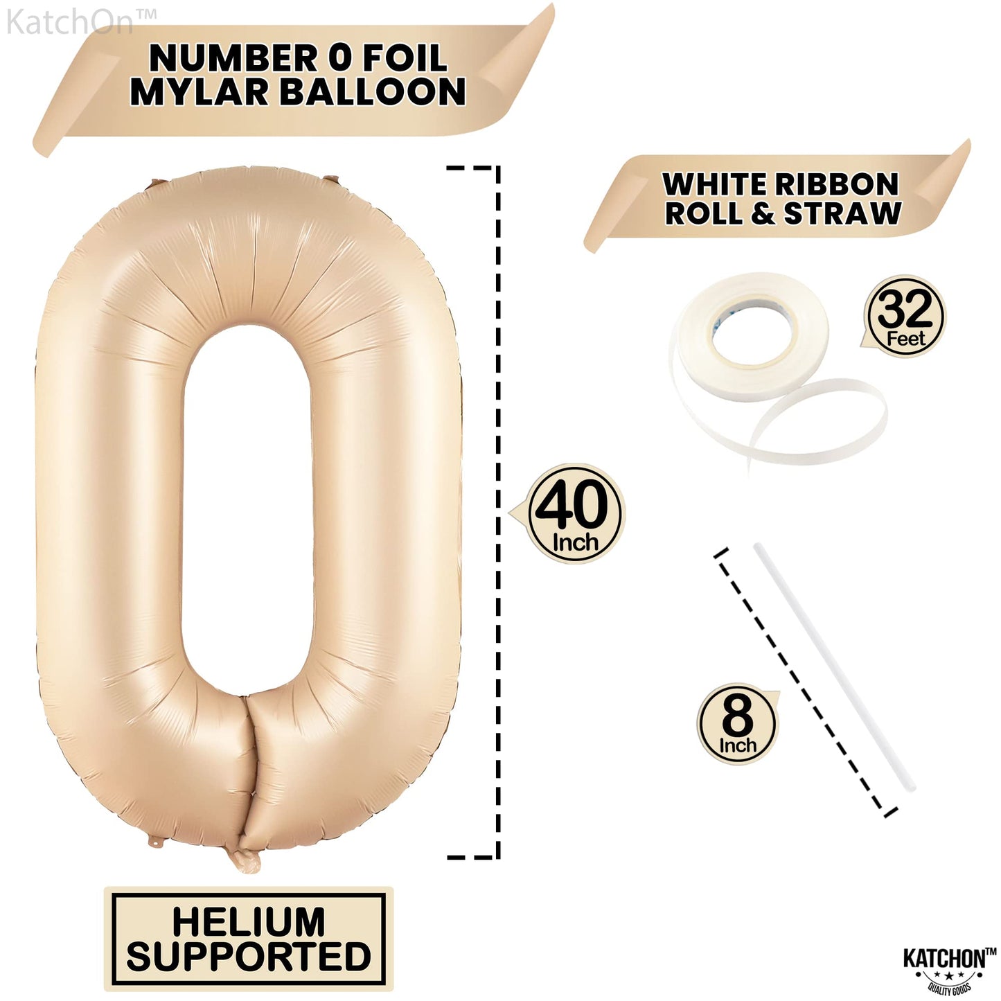 Katchon, Gaint Caramel 0 Balloon Number - 40 Inch | Retro Apricot Number Balloons | Zero Balloon For Neutral Party Decorations | Matt Tan 0 Ballon Decor | Balloon 0 Number For Blush Party Decorations