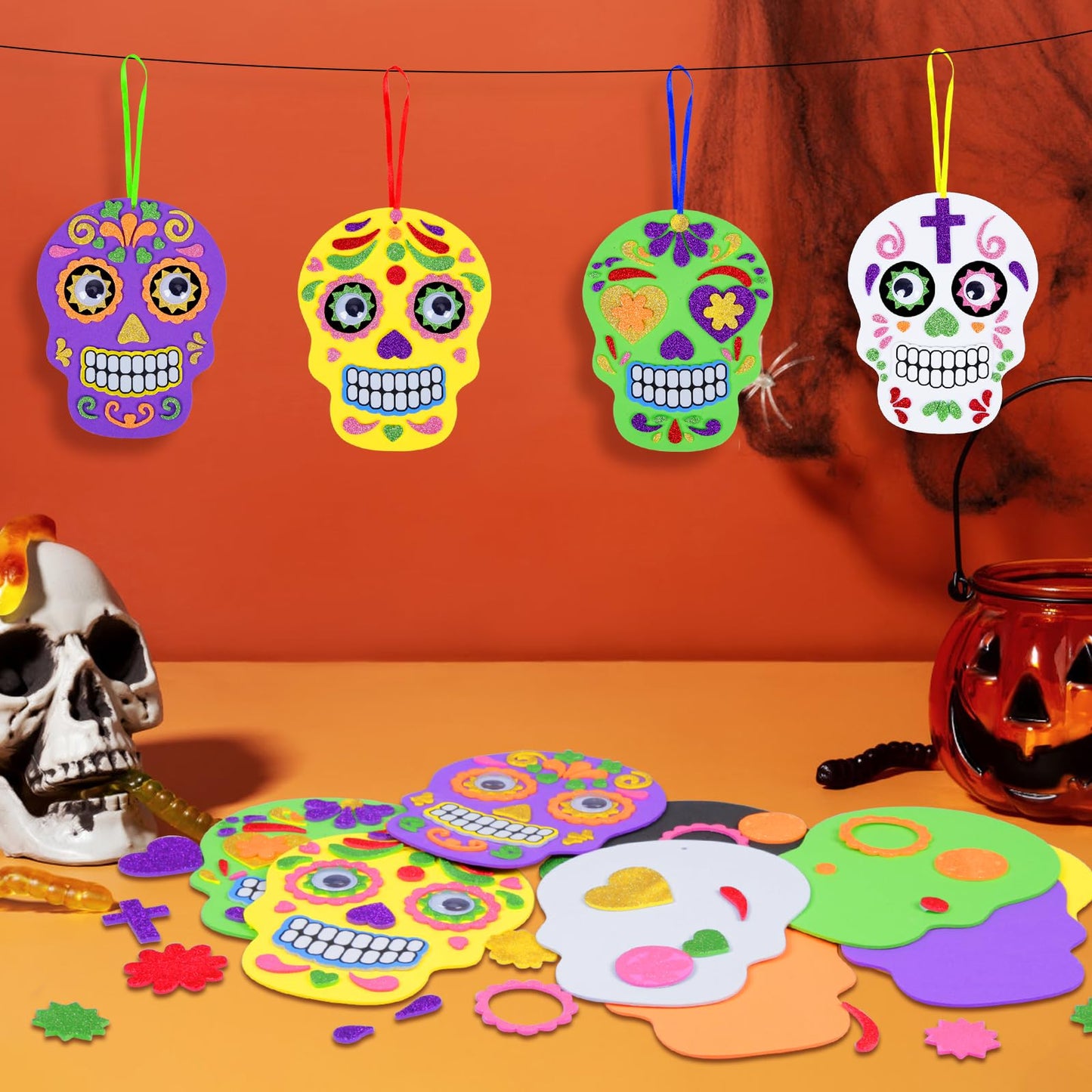 Fennoral 12 Pack Day Of The Dead Craft Kits For Kids Make You Own Skull Foam Stickers Ornament Diy Arts And Crafts For Girls Boy