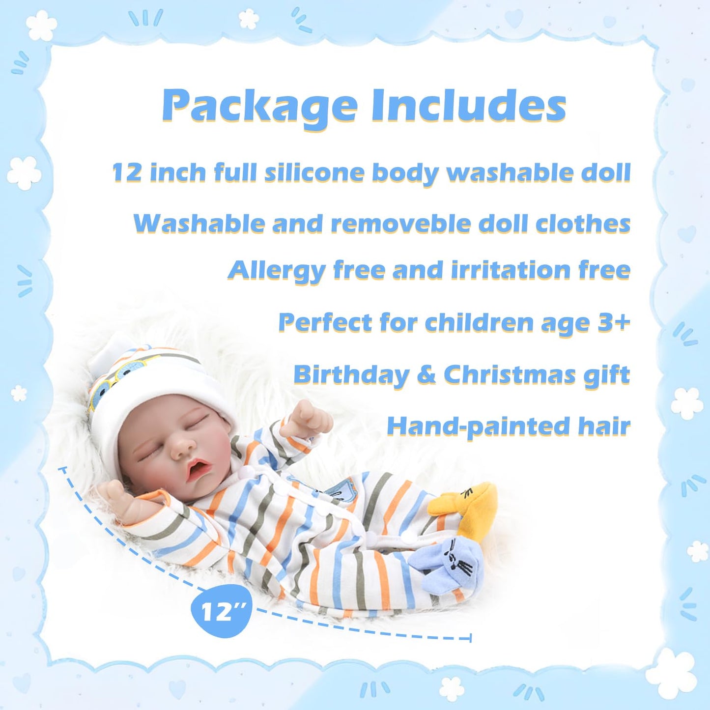 Caranovo Reborn Baby Dolls - 12 Inch Realistic Sleeping Newborn Small Baby Doll For 3 + Year Old Kids