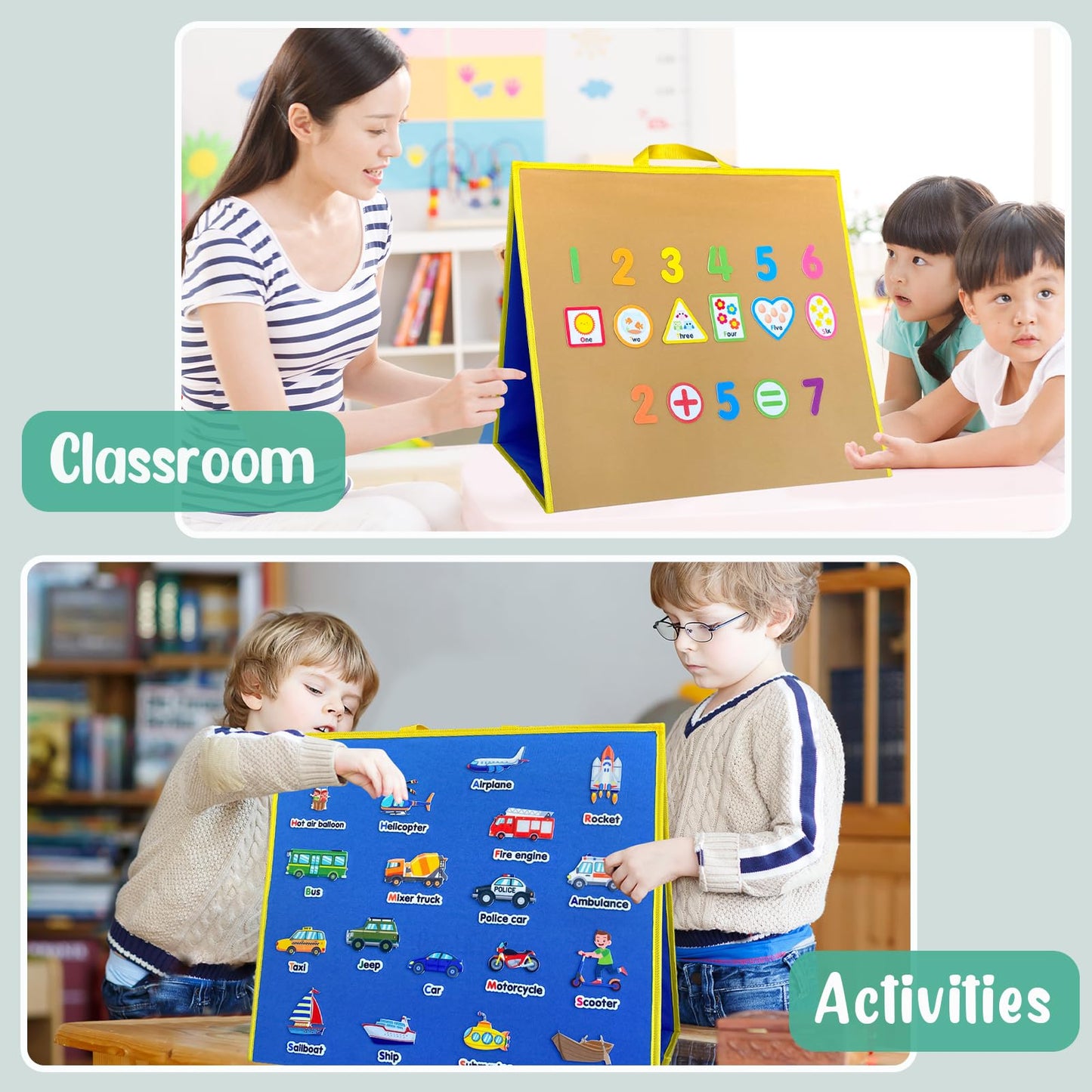 large Felt Flannel Board 22.8*19.7 In,Felt Story learning Board for Toddlers,Classroom,Preschool,Kiddie Corner, Interactive,Fold