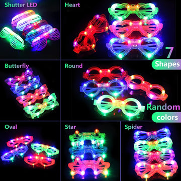 21 Pcs Led Glasses 7 Shapes 6 Led Glow In The Dark Party Supplies Favor For Kids Adults Shutter Heart Round Star Butterfly Glow
