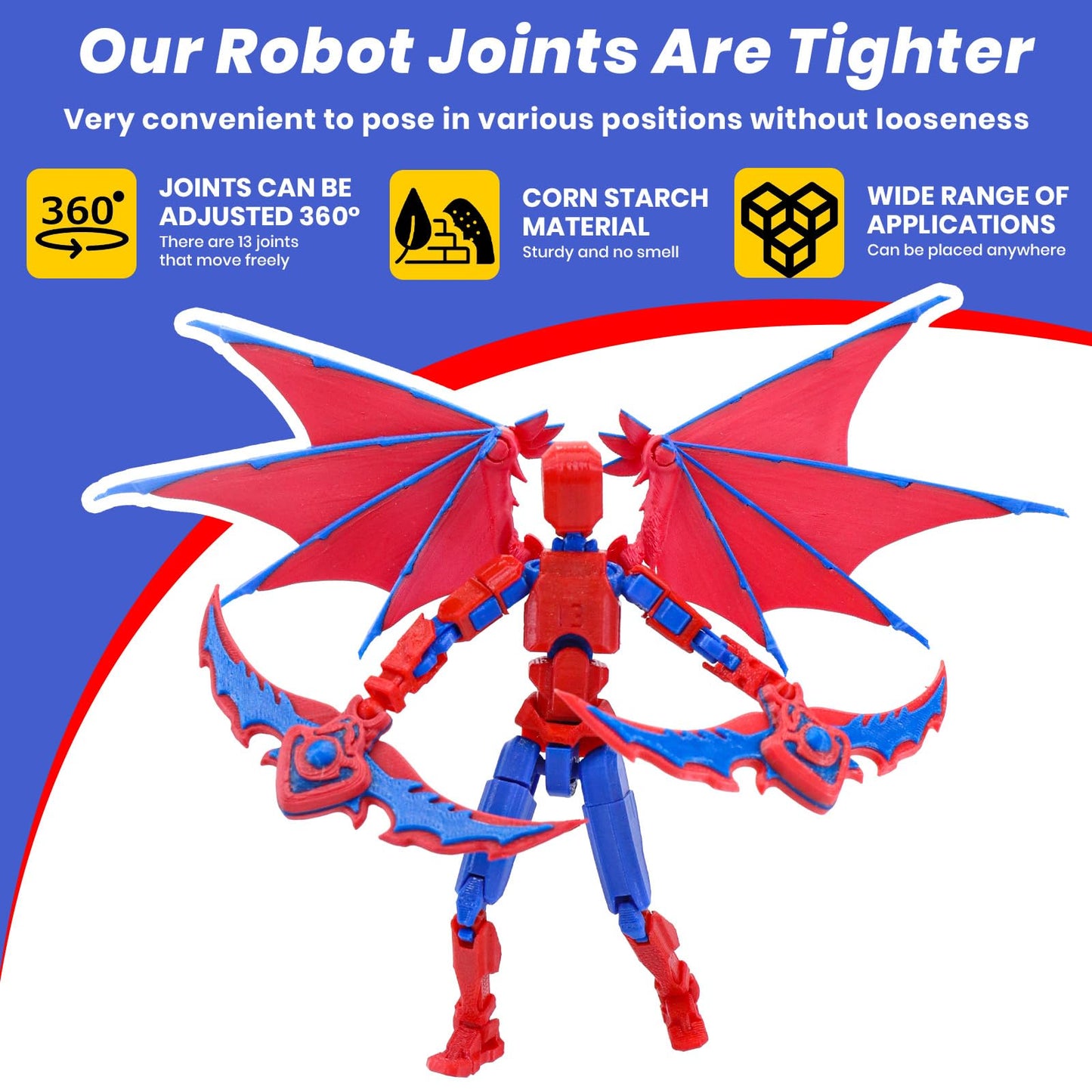 MIGESS Titan 13 Robot Action Figure,Dummy 13,Articulated Robot with Demon Wings, 3D Printed robo 13 Action Figure Articulated (R
