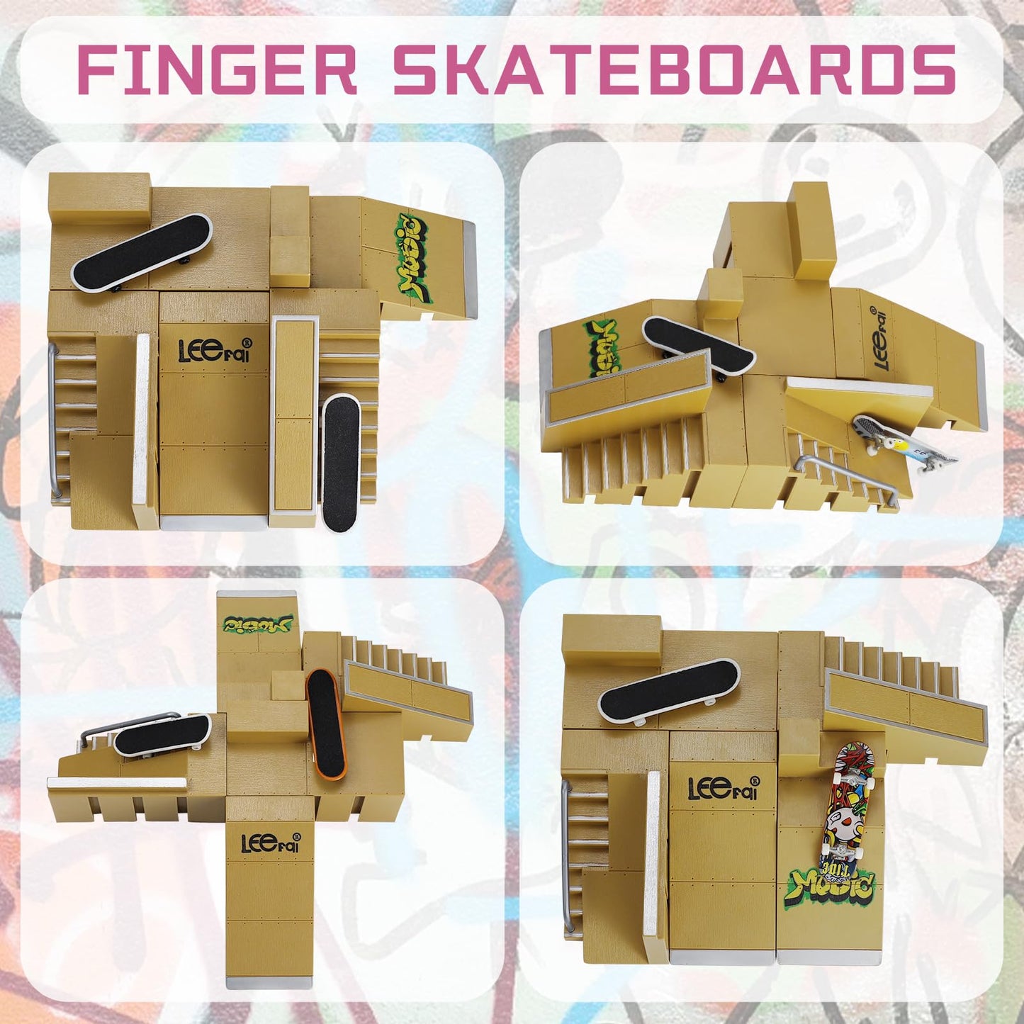 Ideallife Skate Park Kit, Skate Park Kit Ramp Parts For Finger Skateboard Fingerboard Ramp Skate Park Kit Part Training Props With 2 Finger Skateboard