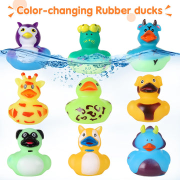 24 Pack Color Changing No Hole Rubber Ducks, Color Change Baby Bath Toys Without Holes For Toddlers Kids Ages 1-3 4-8, Valentine