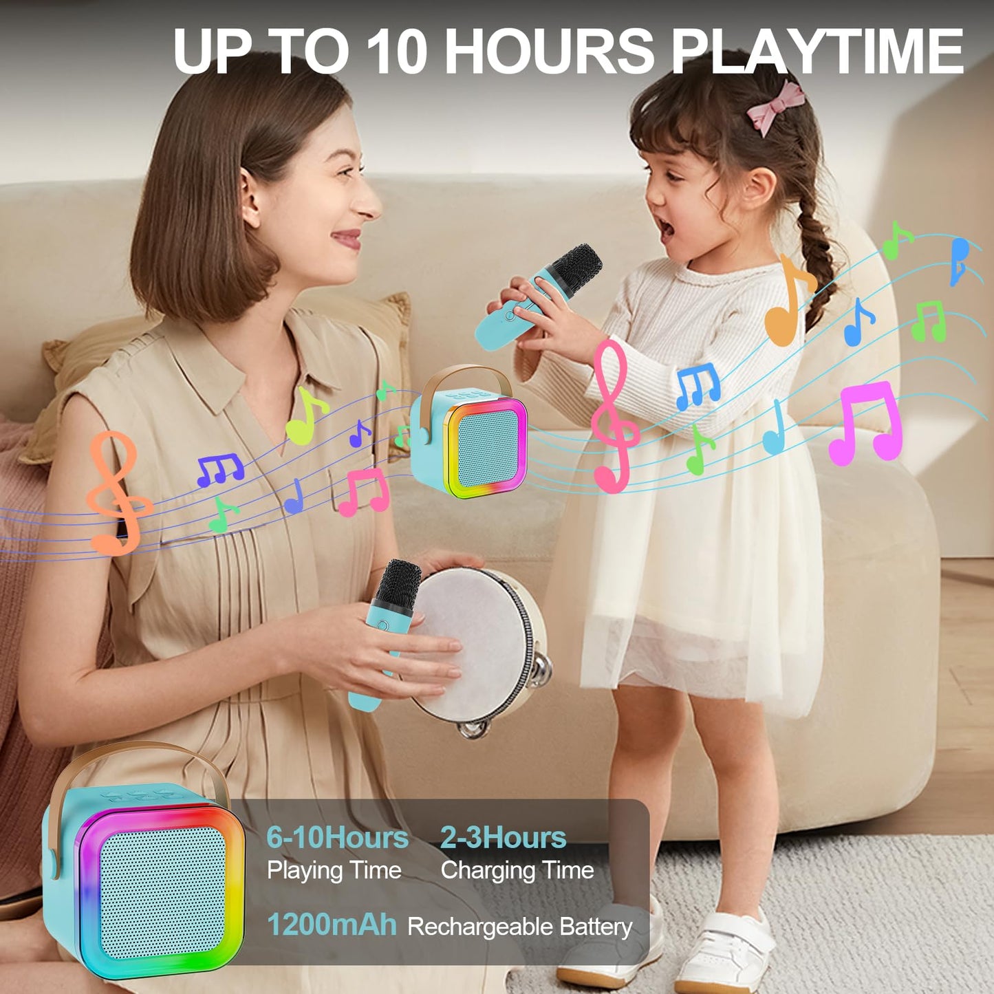 Mini Karaoke Machine For Kids Adults,Portable Bluetooth Speaker, 2 Wireless Microphones With Fun Voice Changing Function-Toys Fo