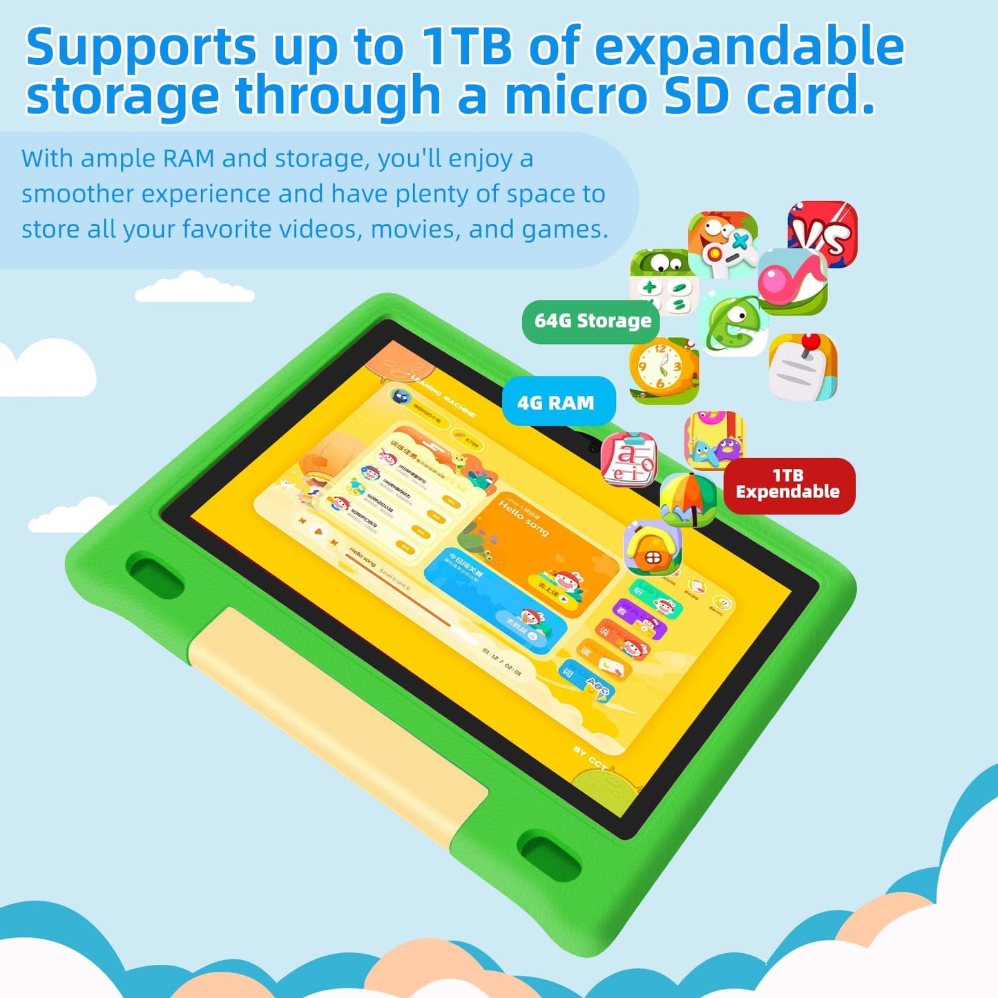 Nrkdubq Kids Tablet, 10.1 Inch Ips Hd Touchscreen Android 14 64 Gb Storage, 8Gb (4+4 Virtual) Ram, Octa Core Tablet For Kid With