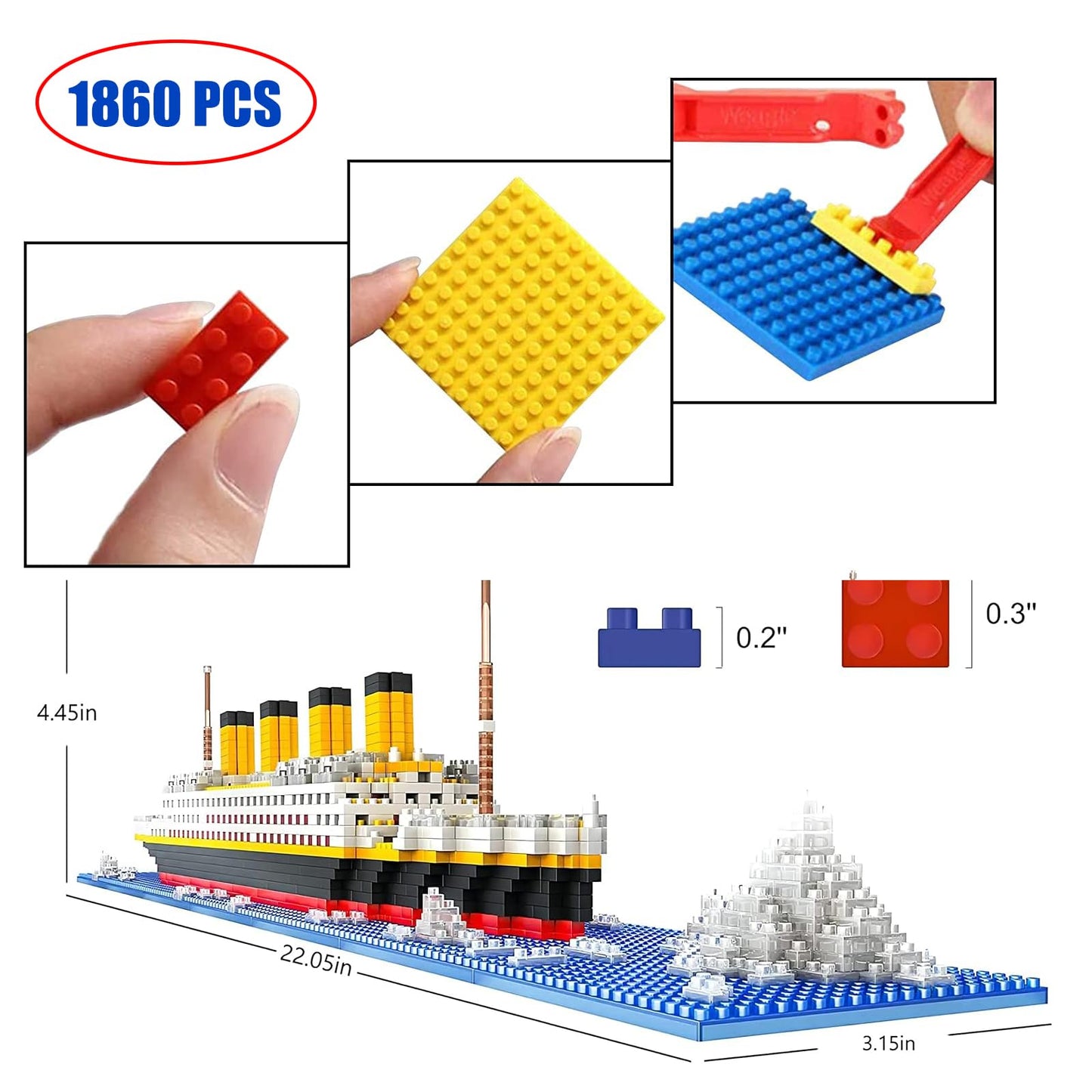 Emeetlinn Titanic Model Micro Mini Blocks Set, 1860pcs, 3D Plastic Ship Model, DIY Gift for Adults and Kids, Model 66503
