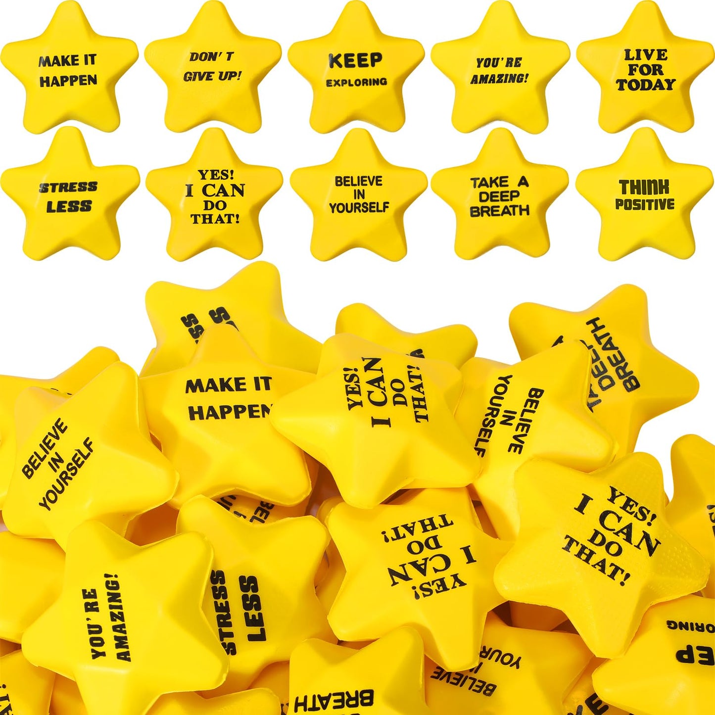 Silipull 100 Pcs Motivational Star Stress Balls Bulk Anxiety Stress Relief Balls Mini Foam Stress Balls Inspirational Foam Balls