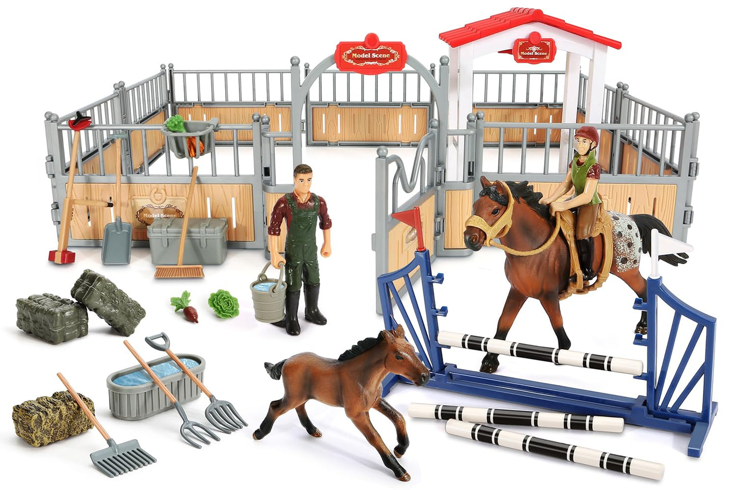 Kidbest Horse Stable Playset, Horse Toys Set For Girls And Boys With Rider, Farm Animal Figurines Barn Toys, Pretend Play Toys For Kids 3-5 6 7 8-10 Birthday Gifts
