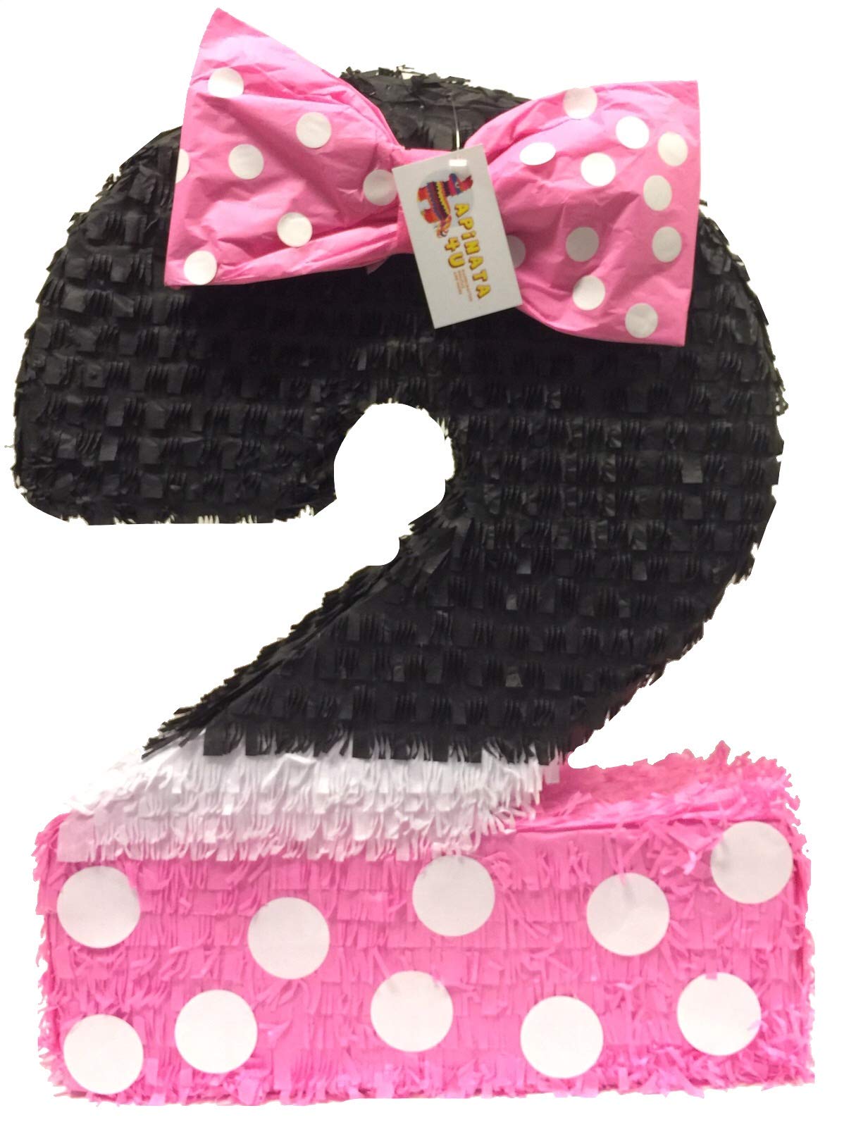 Apinata4U Pink & Black Number Two Pinata With Pink Bow, Princess Themed Second Birthday Party Decorations, Party Gift Favors Pinata, Two Year Old Kids Fun Party Supplies,17.5X13.5X3.5 Inches