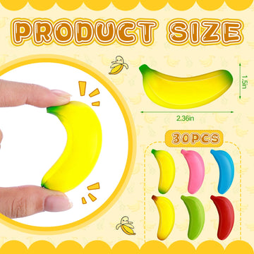 Civaner 30 Pcs Banana Stress Toys Stretchy Banana Stress Relief Toys Fidget Anxiety Relief Squeeze Balls Bulk Mini Party Favors Tiny Squeeze Party Supplies For Kids Adults(Multicolor)