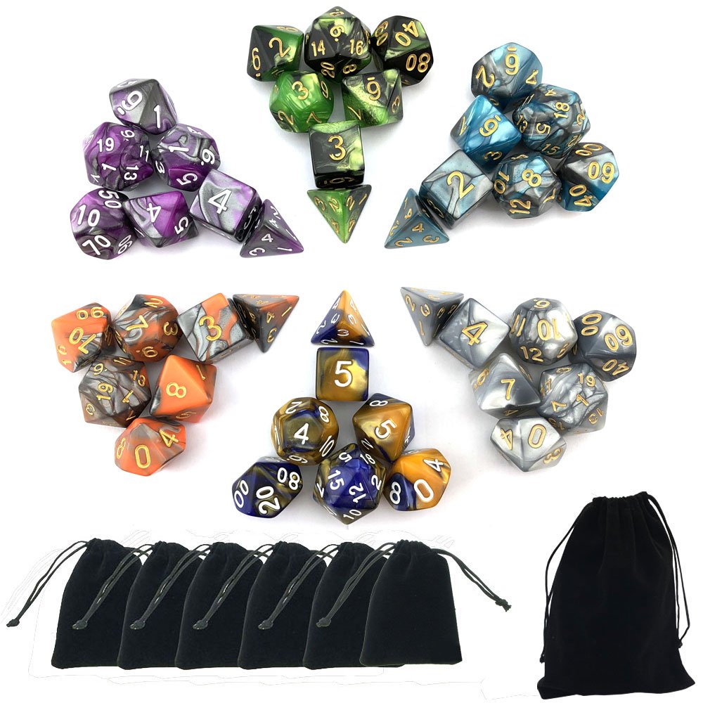 Smartdealspro Double-Colors Polyhedral Dice Sets With Pouches For D&D Dnd Rpg Mtg Dungeon And Dragons Table Board Roll Playing G