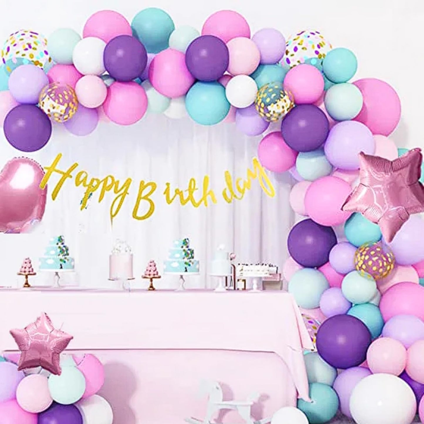 Xihaoyoo Mermaid Balloons Set, 60Pcs 12 Inches Purple Green Pink Latex Balloons With Metallic Confetti, For Girls Under The Sea