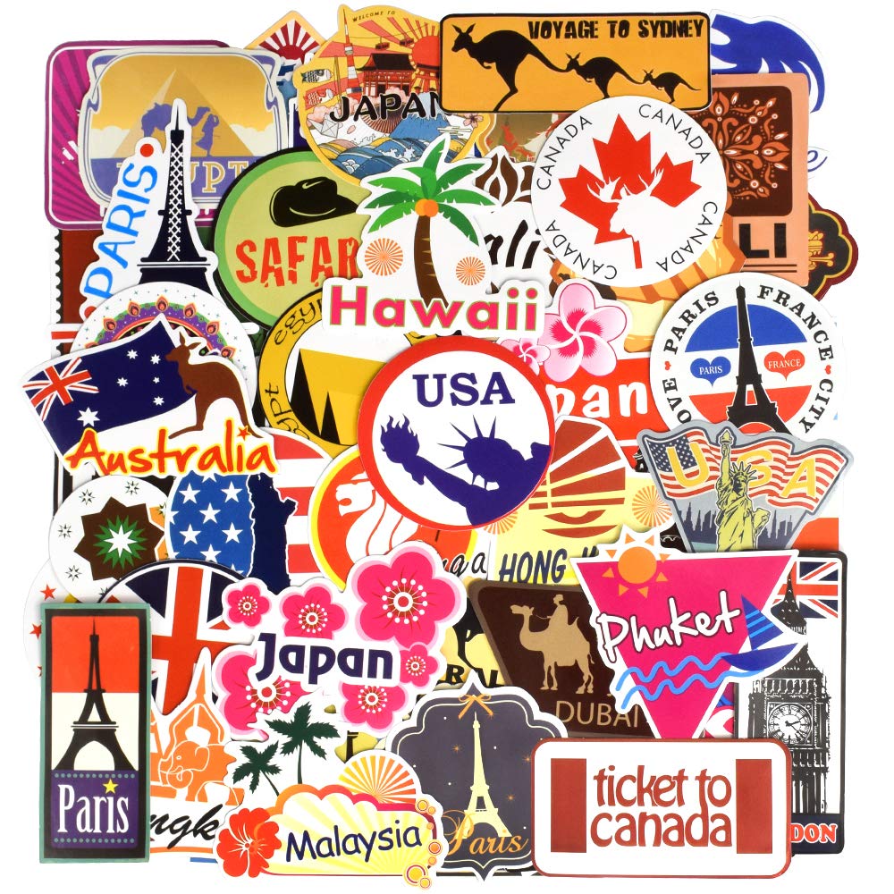 Waterproof Vinyl Stickers For Laptop Luggage Scrapbook Postcard (100Pcs Travel Style)