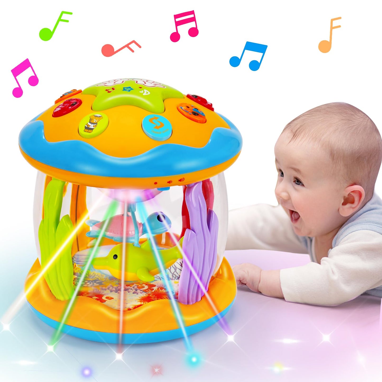 Baby Musical Toys 0-6 6-12 Months Rotating Projector Light Up Infant Tummy Time Toys 0-3-6 Months Sensory Toddler Toy Age 1-2-4 New Birthday Gifts For 1 Year Old Girl Boy Learning &Education Toy