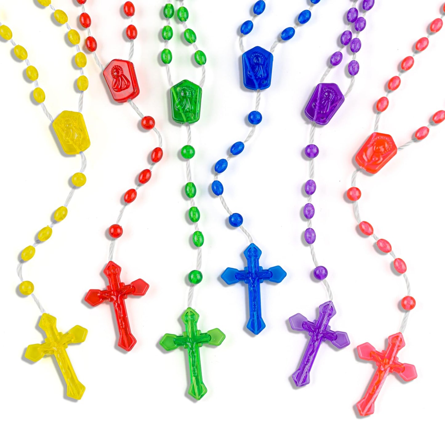 SHAOQINLIN 120 Pcs Plastic Rosary, 17 Inch Bulk Rosaries Prayer Plastic Rosary Beads Assorted Cross Rosaries Easter Gift Religio