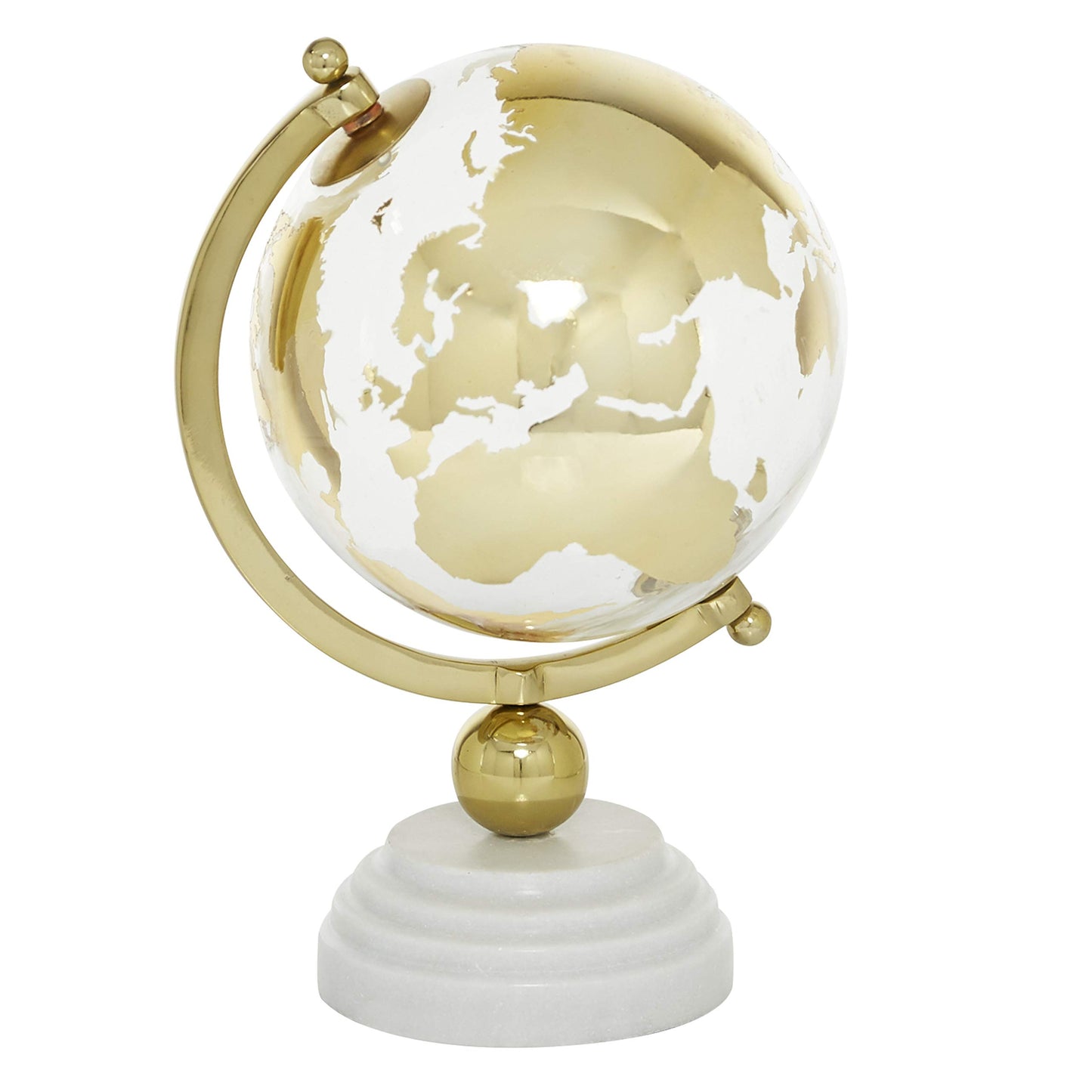 Deco 79 Ceramic Globe With Marble Base And Glass Globe, 8' X 8' X 13', Gold
