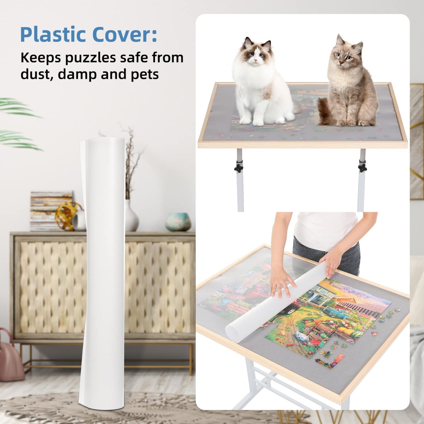 Fanwer Puzzle Table Adjustable, 34 X 26In Adjustable Height Puzzle Table With Legs, Portable Puzzle Tables For Adults Folding Ji