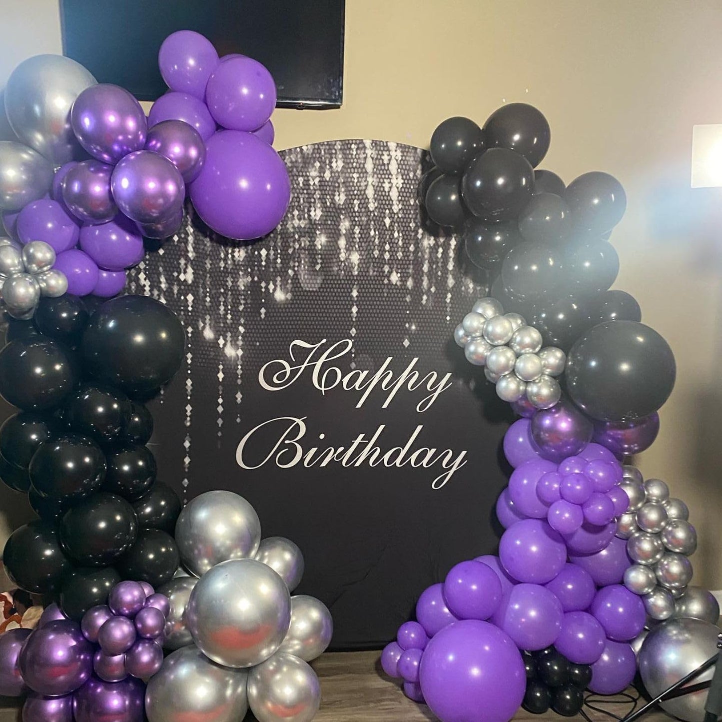 Purple Black Balloons, 60 Pcs 12 Inch Metallic Purple Silver Black Balloons, Black Purple Birthday Balloons With Confetti Balloo