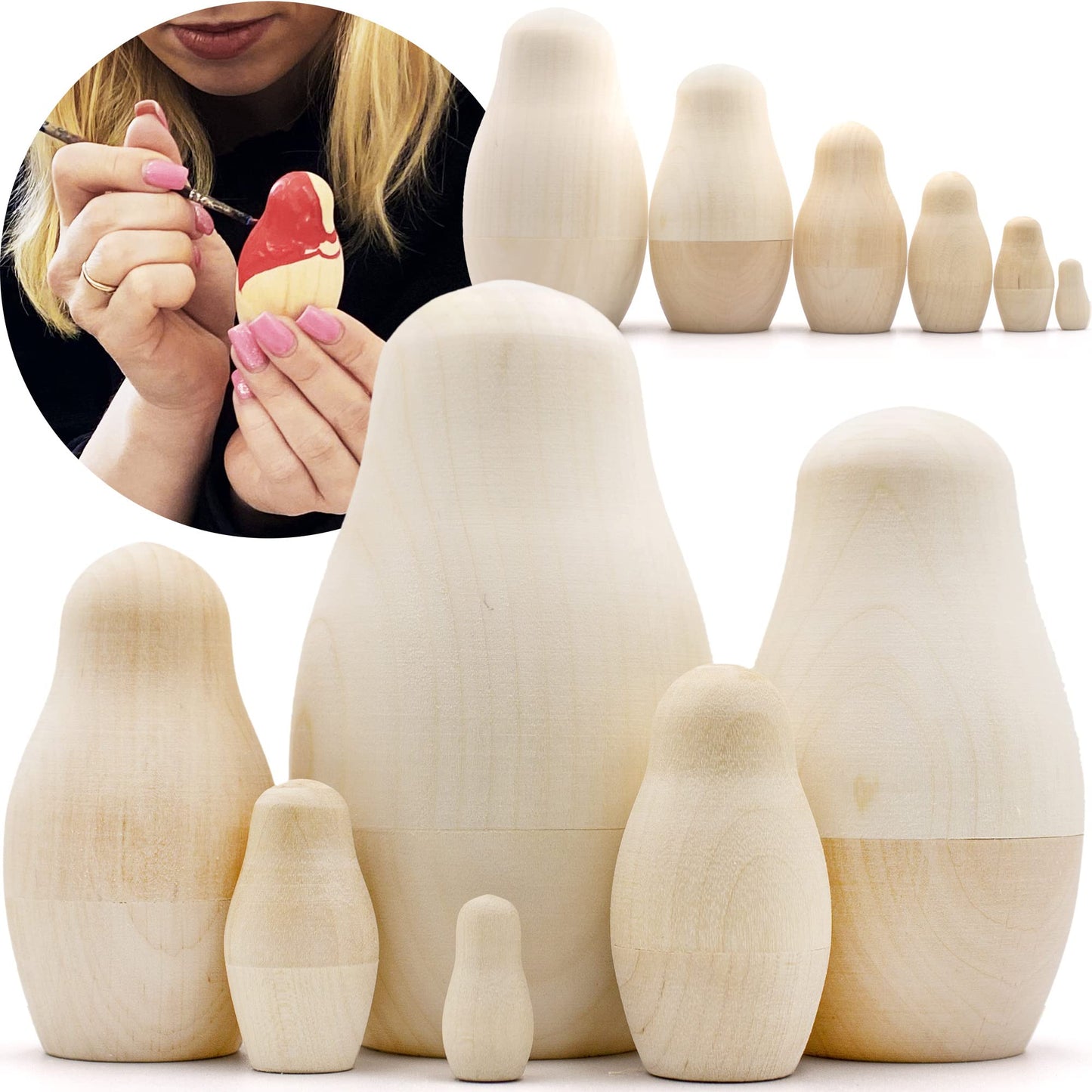 Aevvv Lot Of Blank Nesting Dolls 6 Pcs - Blank Unpainted Russian Nesting Dolls - Wooden Dolls Unfinished - Wooden Russian Matryoshka