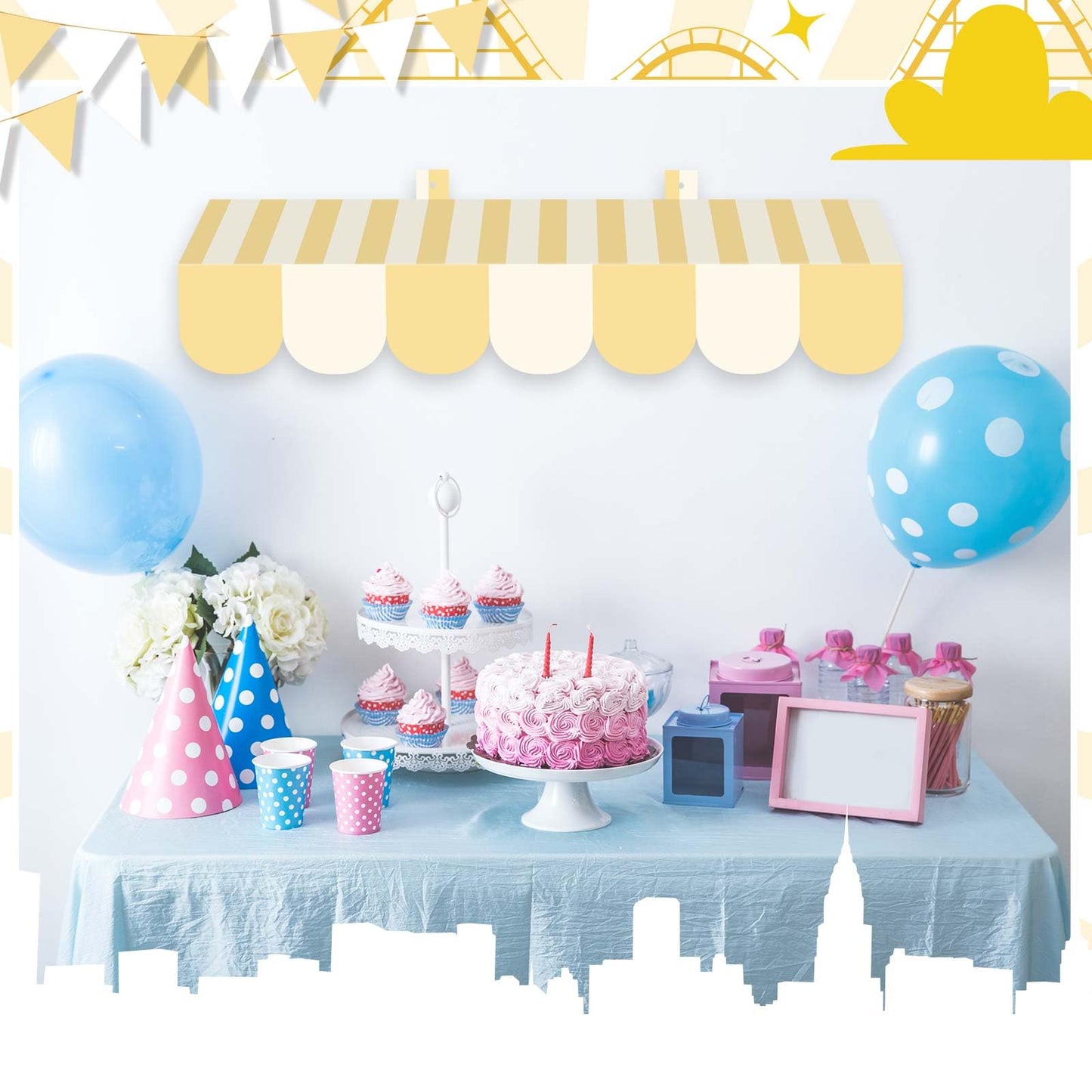 Tallew 4 Pcs 3D Circus Awning Wall Decoration Carnival Awning for Halloween Carnival Theme Party Classroom Decorations(Yellow an