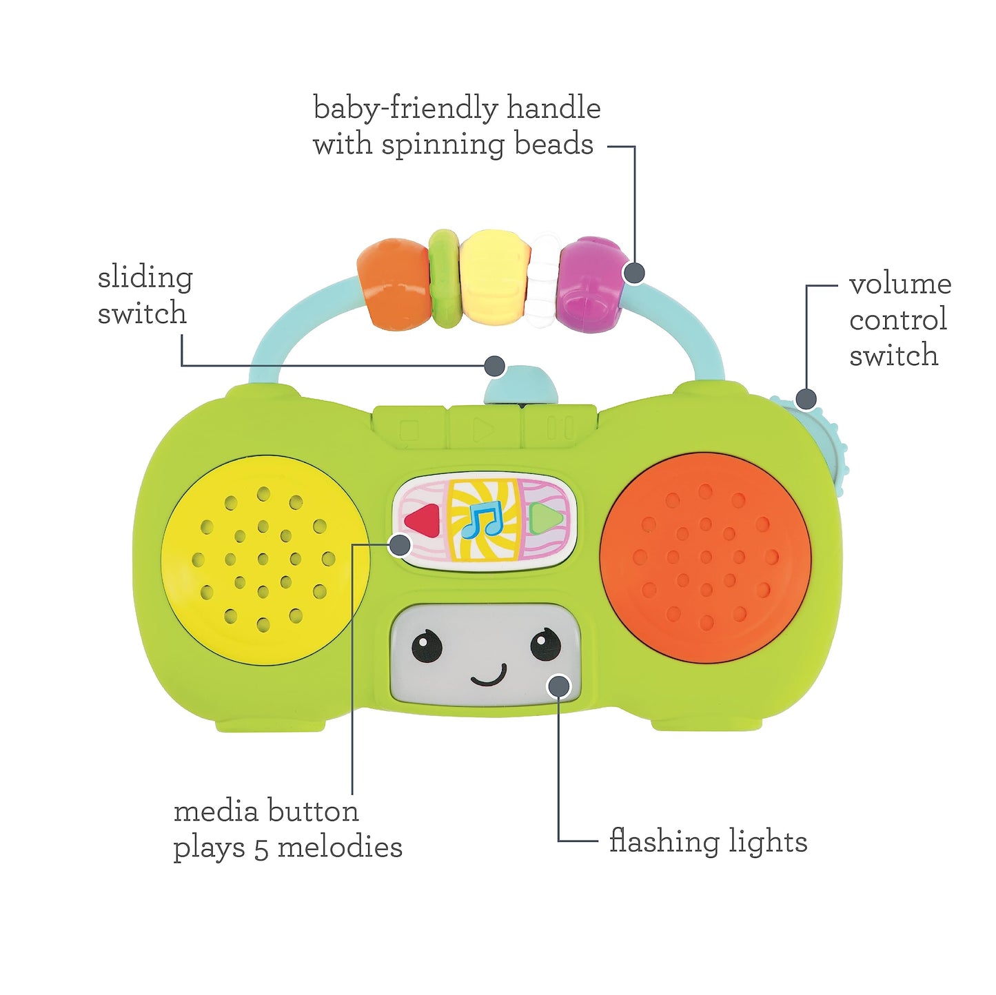 Infantino Music & Light Pretend Mini Boombox - Fine Motor Skills With Melodies & Sounds For Infants & Toddlers, 6M+