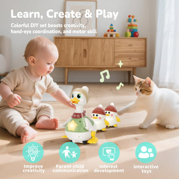 Hestiasko Dancing Duck Toy for Babies 6-36 Months, Light-Up Crawling & Tummy Time Infant Toy, Musical Learning Crawl Interactive