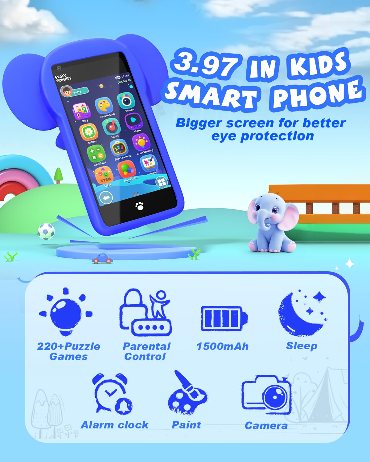 Momilla Kids Toys Phone For 3 4 5 6 7 Years Old, 3.97'' Touchscreen Christmas Birthday Gifts, Toddler Toys Phone With Music Play