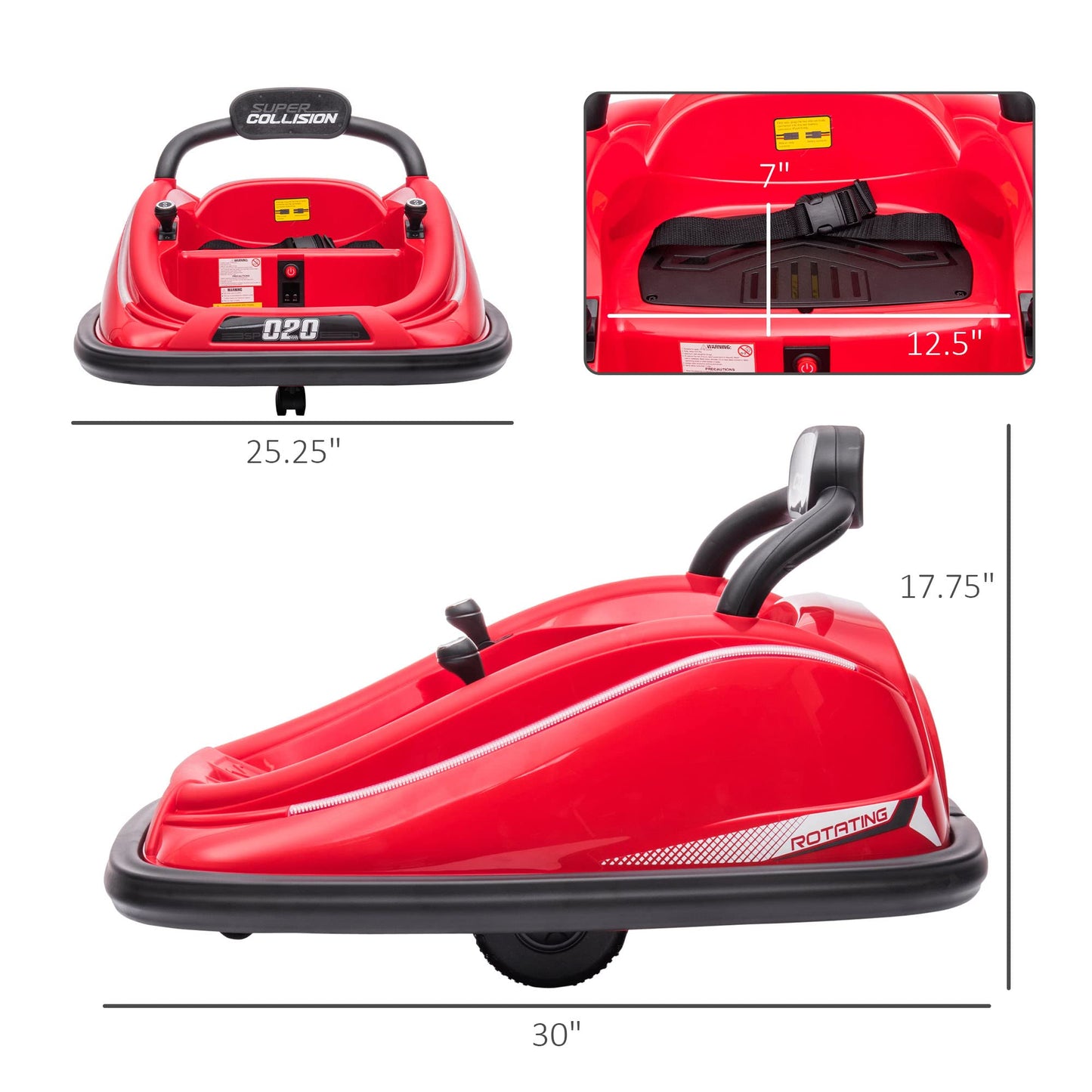 Aosom 12V Toddler Bumper Car With Remote Control, 360° Rotation Kids Electric Ride-On Toy, Twins Motor, Colorful Led Lights, 3 Songs, For Boys And Girls, Red