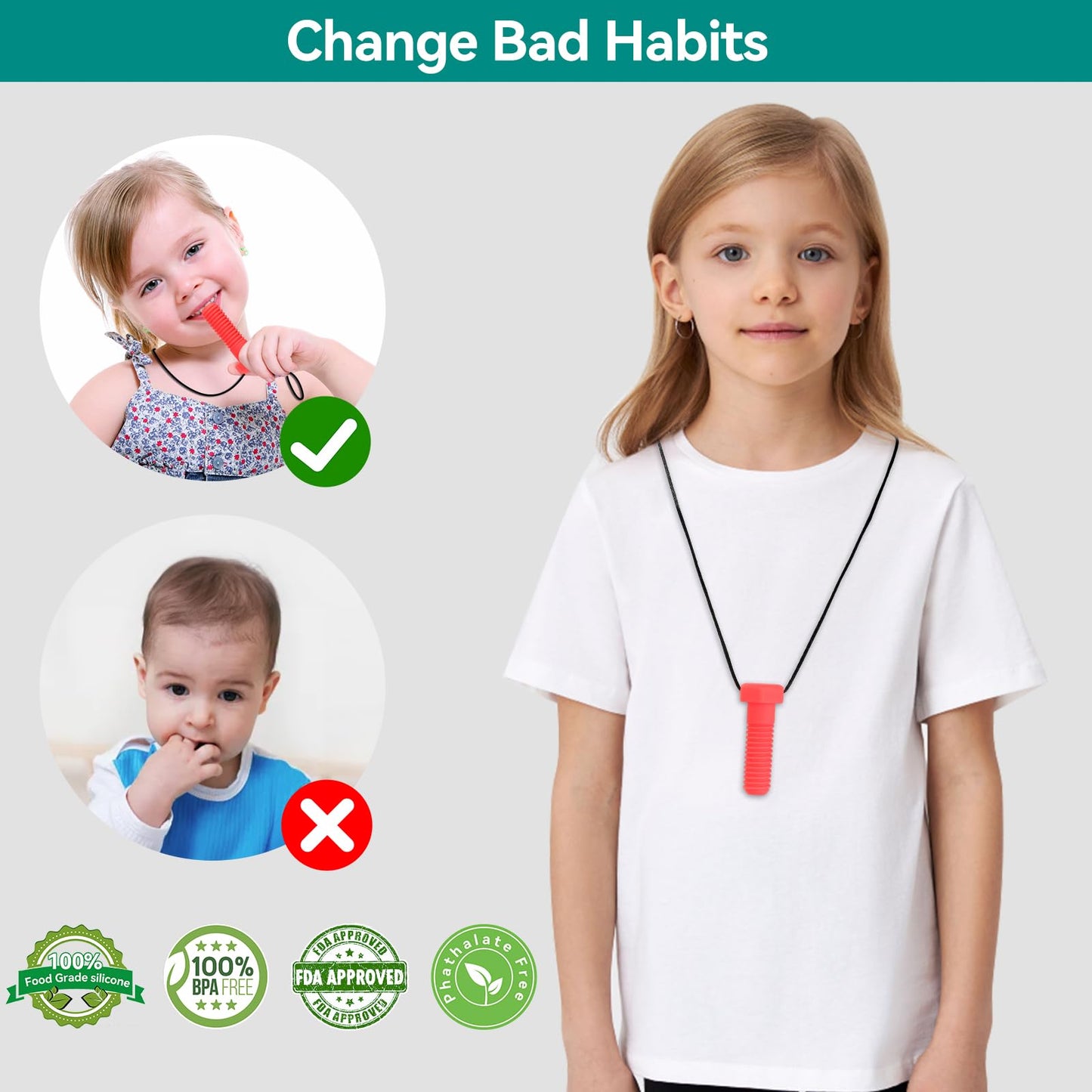 Chew Necklaces For Sensory Kids, 4 Pack Chewy Necklace Sensory Boys And Girls With Autism, Adhd, Spd, Biting, Silicone Teething