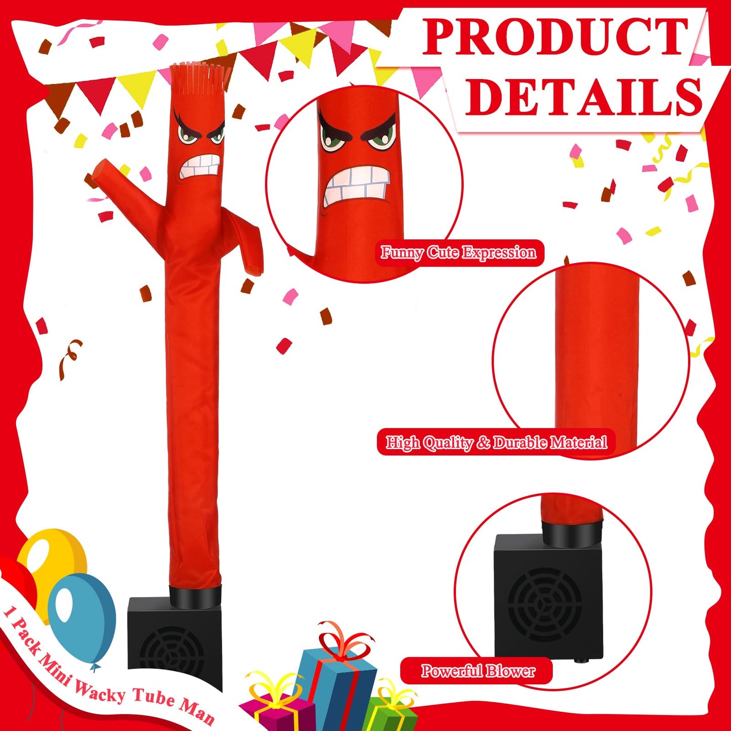 Poen Easter Mini Inflatable Tube Man Gag Funny Gift For Kids Wacky Waving Inflatable Tube Guy With Blower Joke Toy Desktop Quirky White Elephant Gift For Table Birthday Party Decor(Anger)