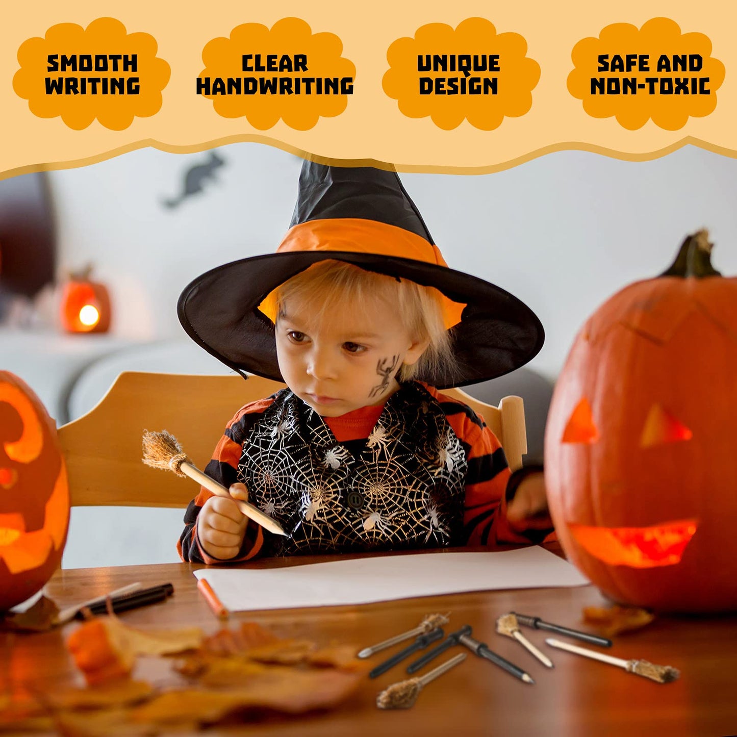 Chinco 20 Pcs Wand Pencils Party Favors Witch Broom Pencils Bulk Set, Halloween Wand Theme Birthday Goody Bag Filler Favors for