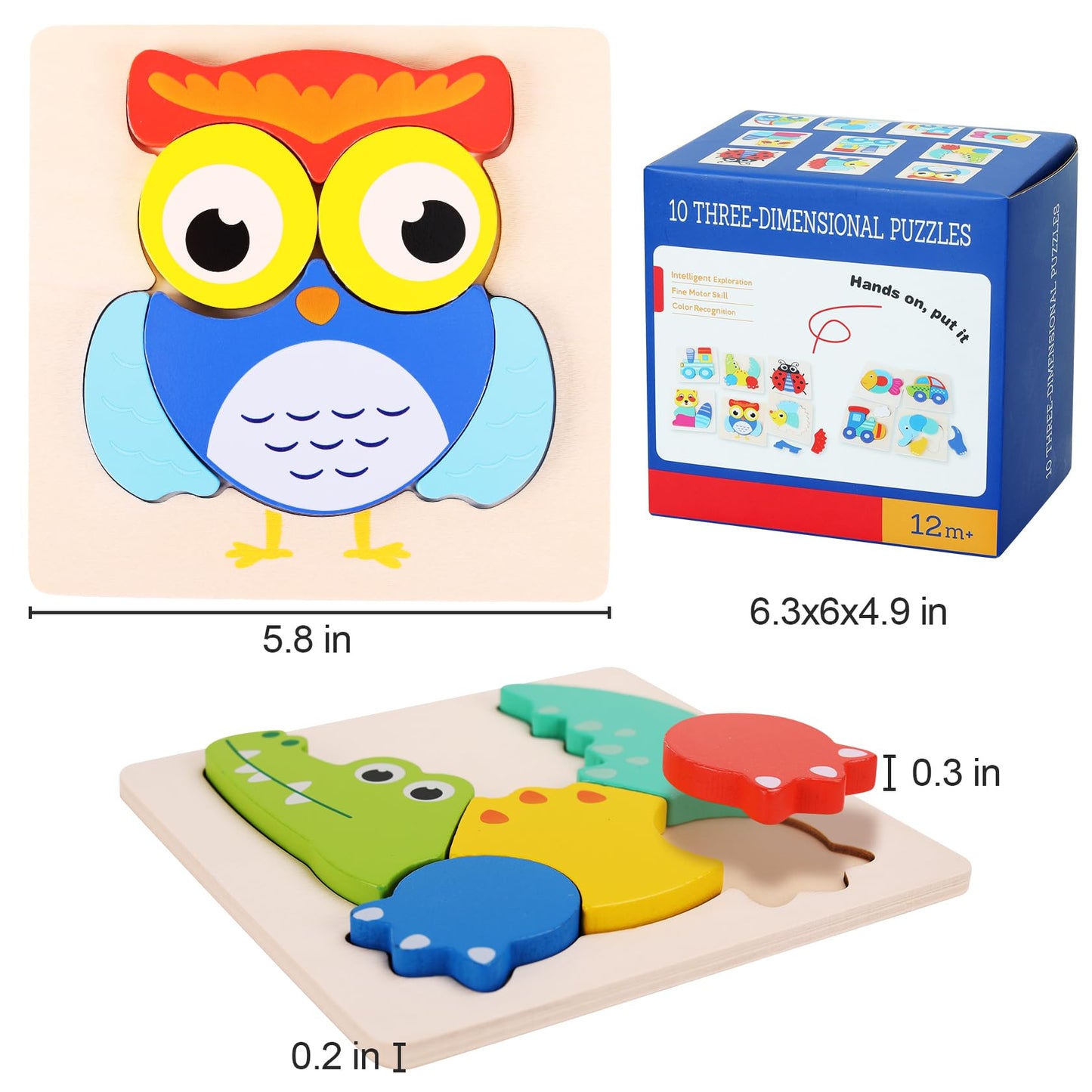 Qzmtoy Toddler Puzzles 10 Pack Wooden Puzzles For Toddlers,Montessori Puzzles For 1-3 2-4 Year Old,Infant Baby Learning Toys,Ani