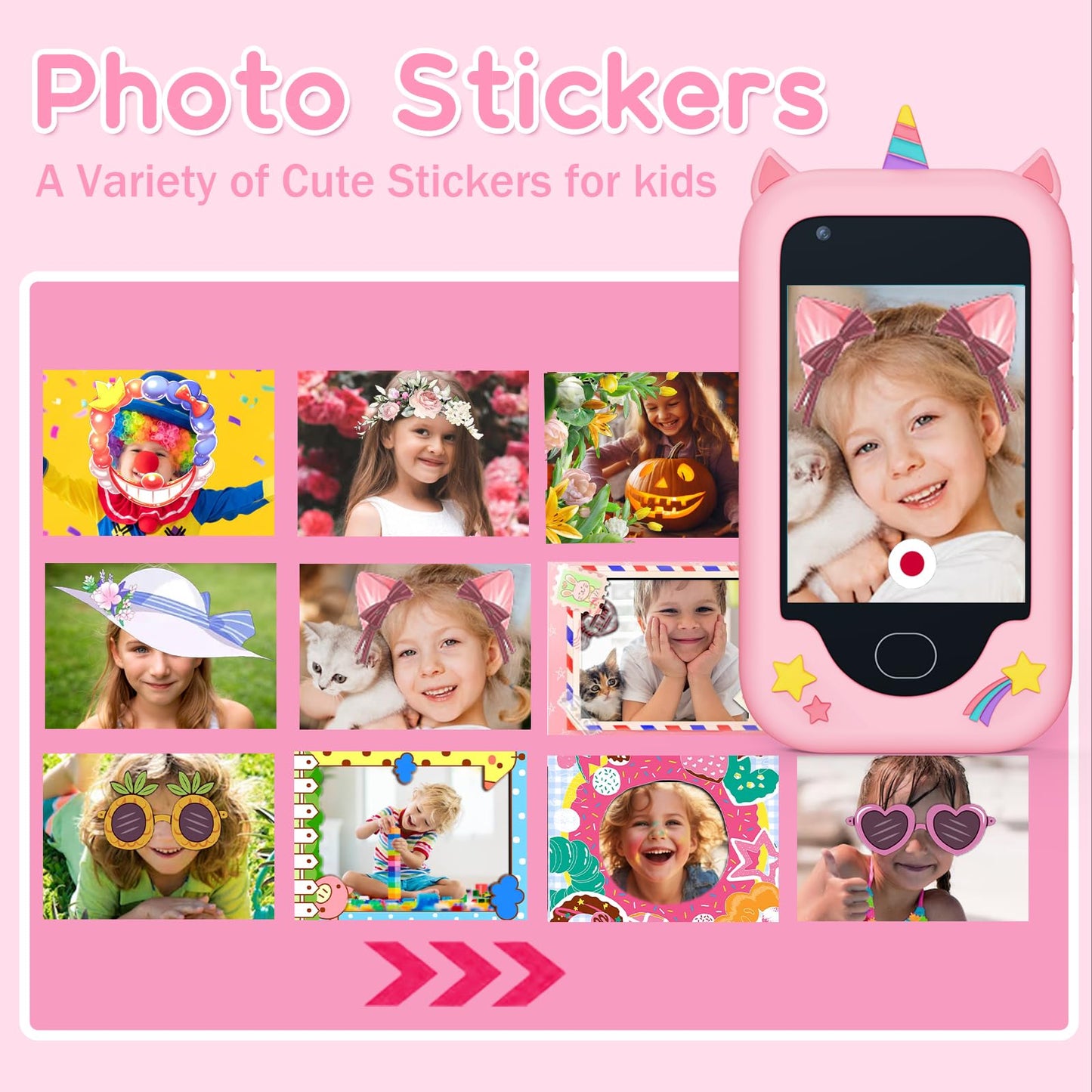 Gocina Kids Smartphone Toys, Toddler Phone with Camera, Music, Games & 32GB Card, Christmas Birthday Gift Play Phone for Girls A