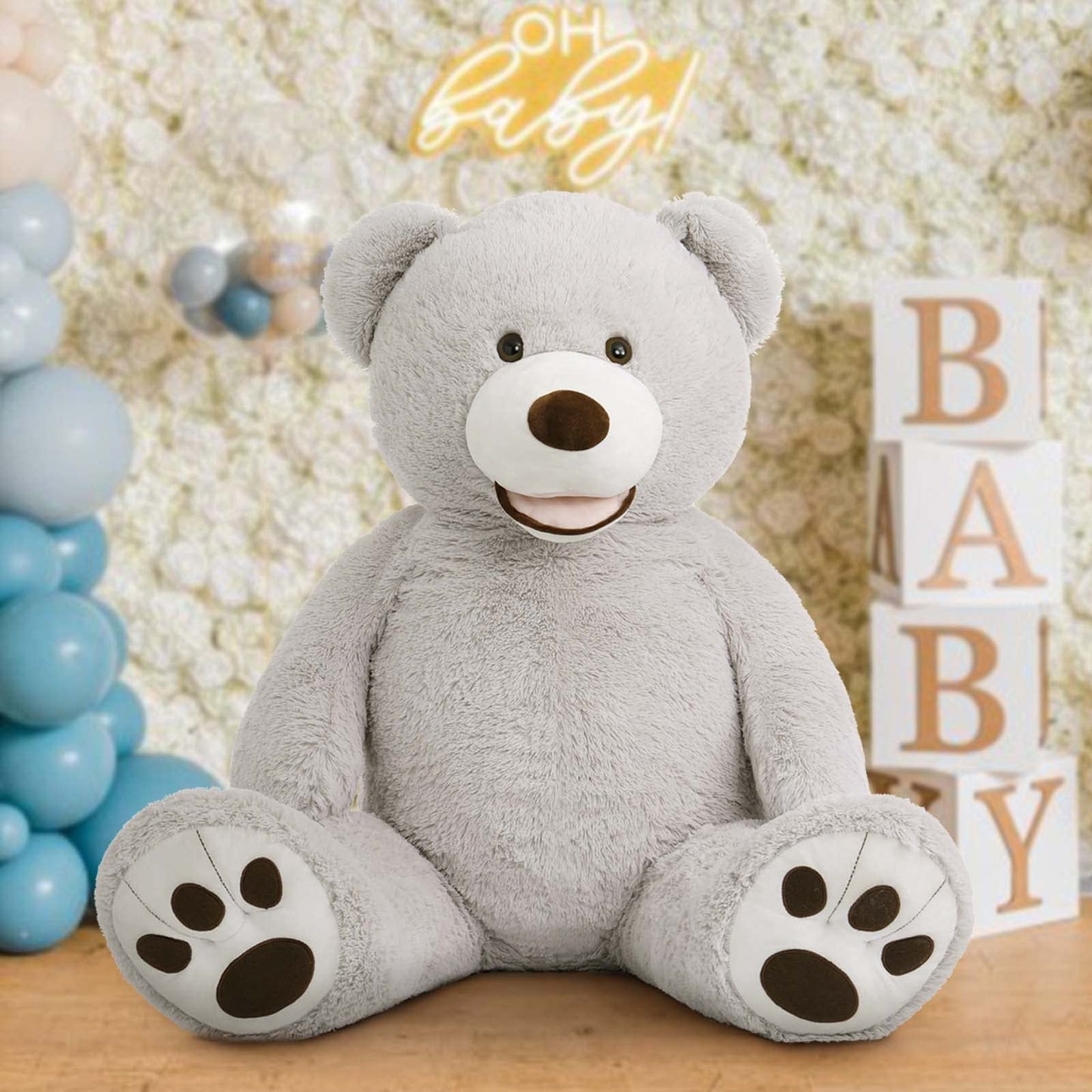 Morismos Giant Teddy Bear Stuffed Animals, Big Gray Teddy Bear Plush Soft Large Bear With Big Footprints Gifts For For Girlfriend Girls On Christmas, 51 Inch