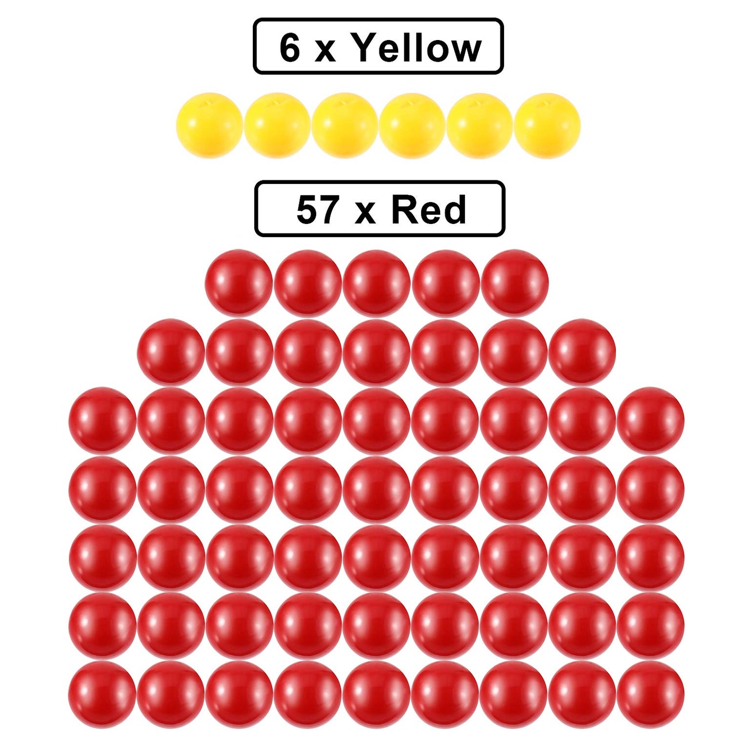 Gejoy 63-Piece Game Replacement Marbles Set - 57 Red & 6 Yellow Balls for Hungry Hungry Hippos