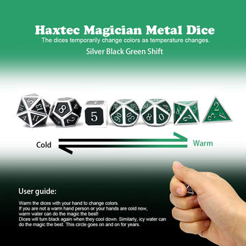 Haxtec Color Shifting Metal DND Dice Set Temperature Sensitive Polyhedral D&D Dices for RPG Dungeons and Dragons-Silver Black Gr