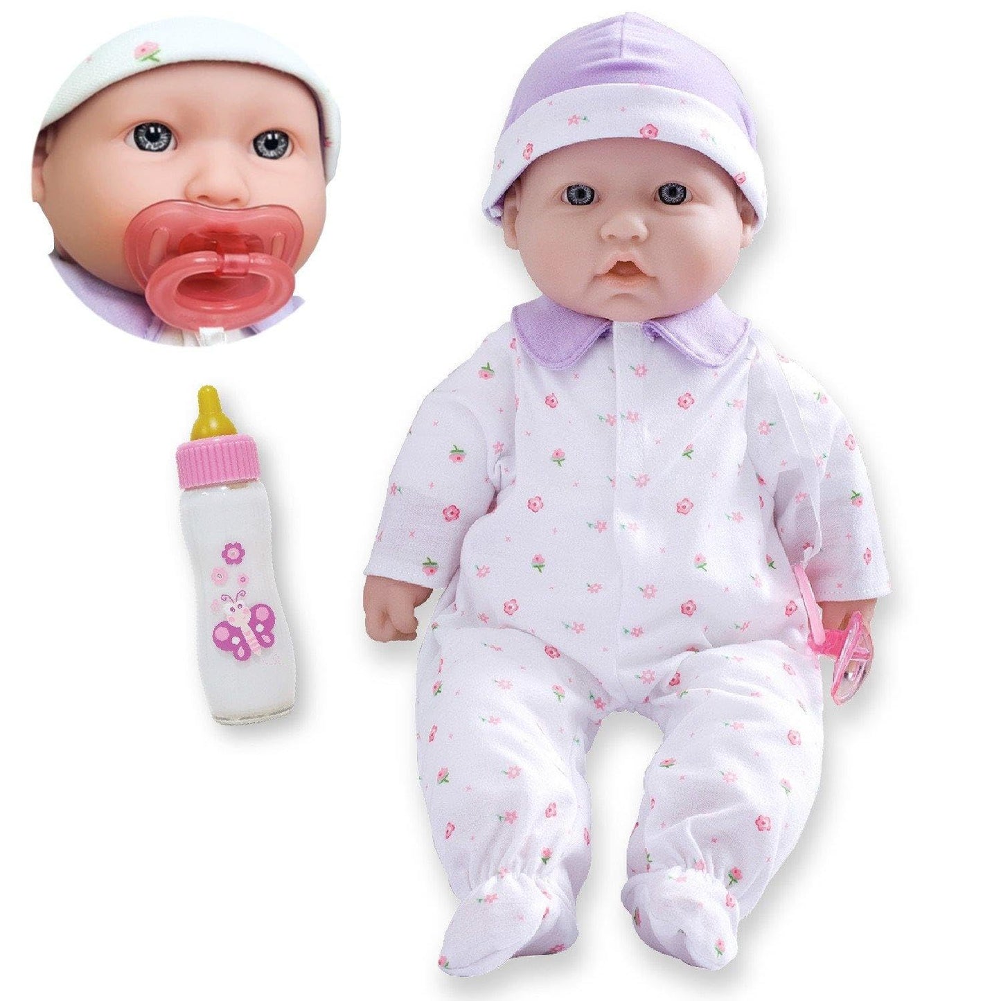 Jc Toys - La Baby | Caucasian 16-Inch Medium Soft Body Baby Doll | Washable | Removable Purple Outfit W/Hat And Pacifier | For Children 12 Months +