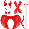 Hillban 6 Pcs Halloween Devil Costume Set Include Sequin Red Horns Headband Devil Tail Bowtie Devil Wings Long Gloves Devil Fork