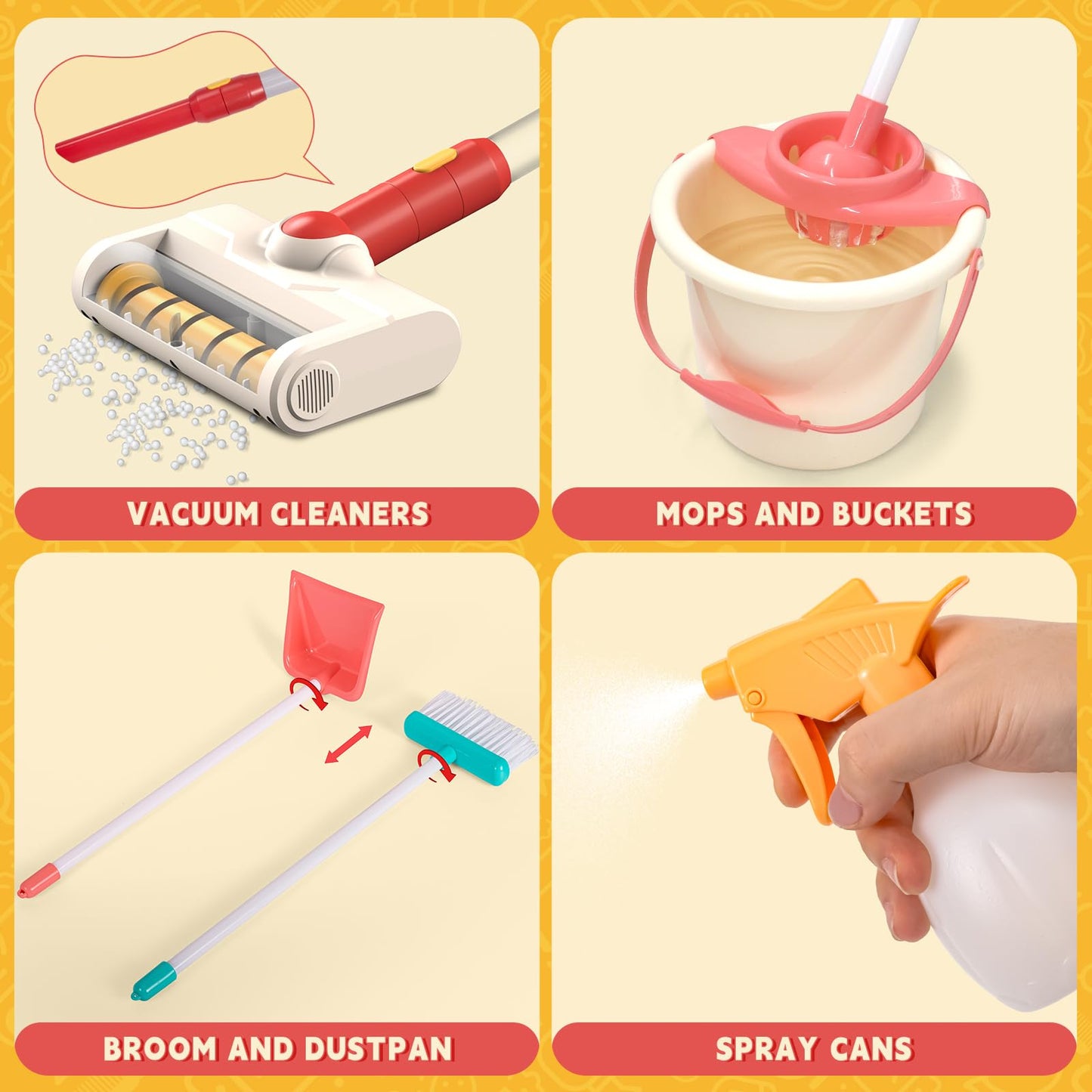 Gkkbsj Kids Cleaning Toy Set, Kids Vacuum That Really Works, With Broom And Dustpan Mop Set For Toddlers 1-2-3-4-5-6, Toddler Va