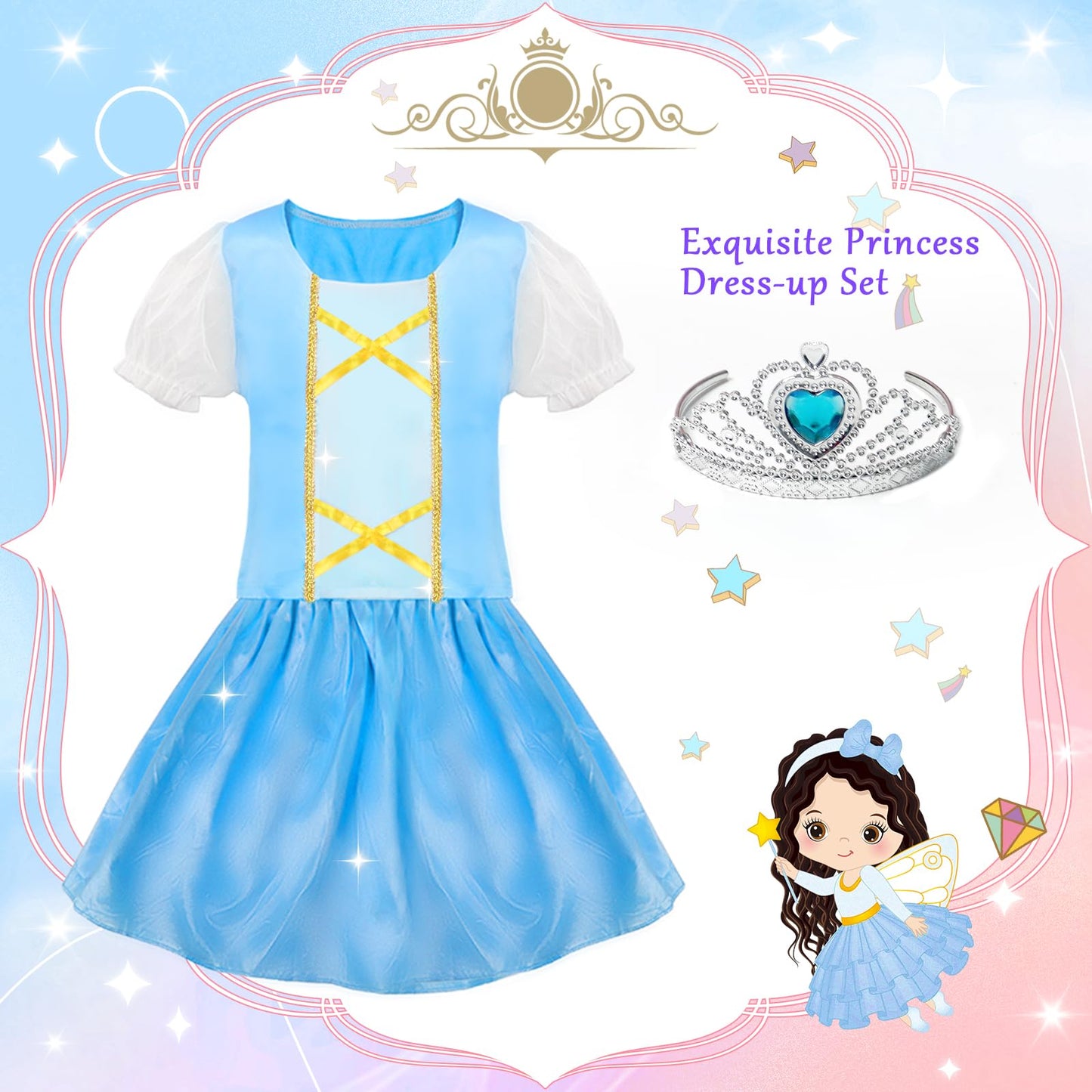 Princess Dress Up For Girl - Dress Up Clothes For Toddler Girl, Princess Toys Christmas Birthday Gifts For 3 4 5 6 7 Little Girl