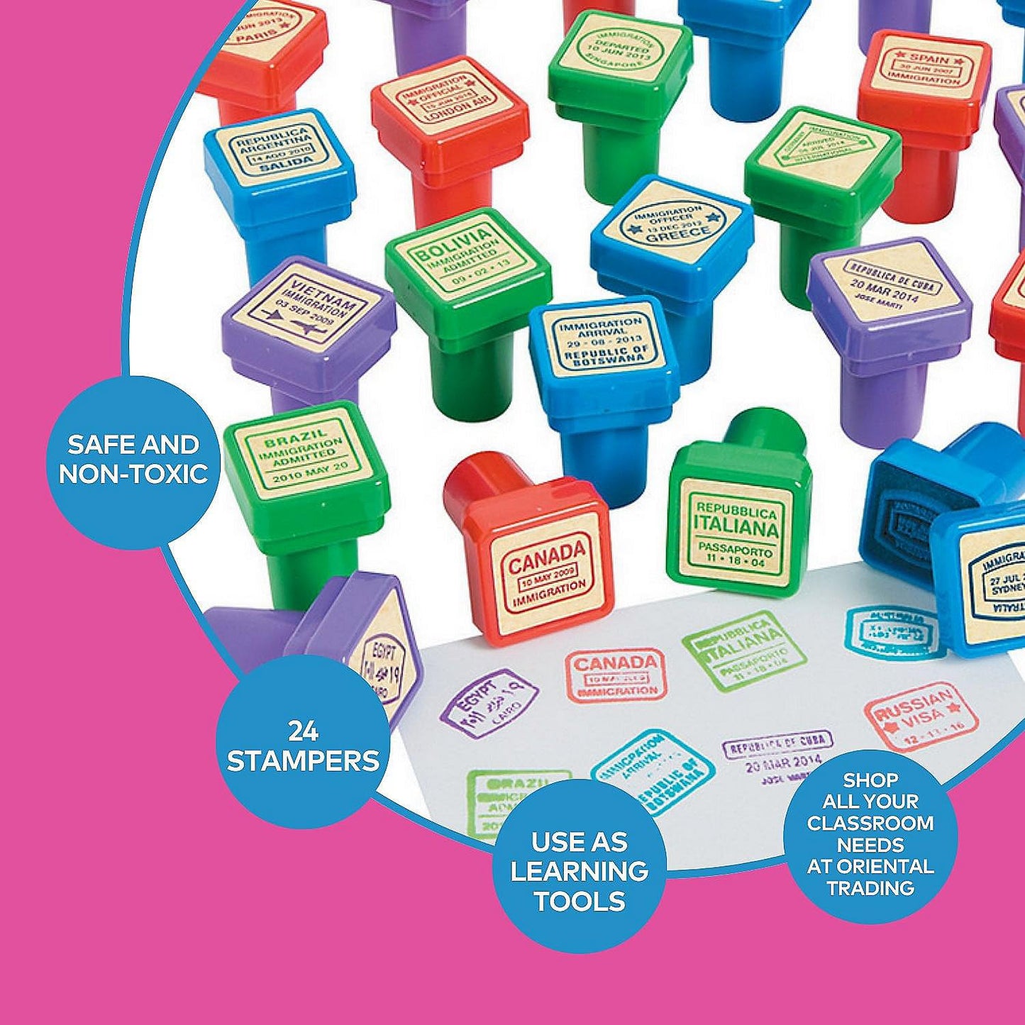 Passport Stampers - 24 Pieces - Educational and Learning Activities for Kids