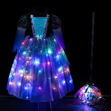 Meland Witch Costume For Girls - Light Up Halloween Costume For Girls Dress Up, Halloween Costume For Girls Age 4-11 Year Old
