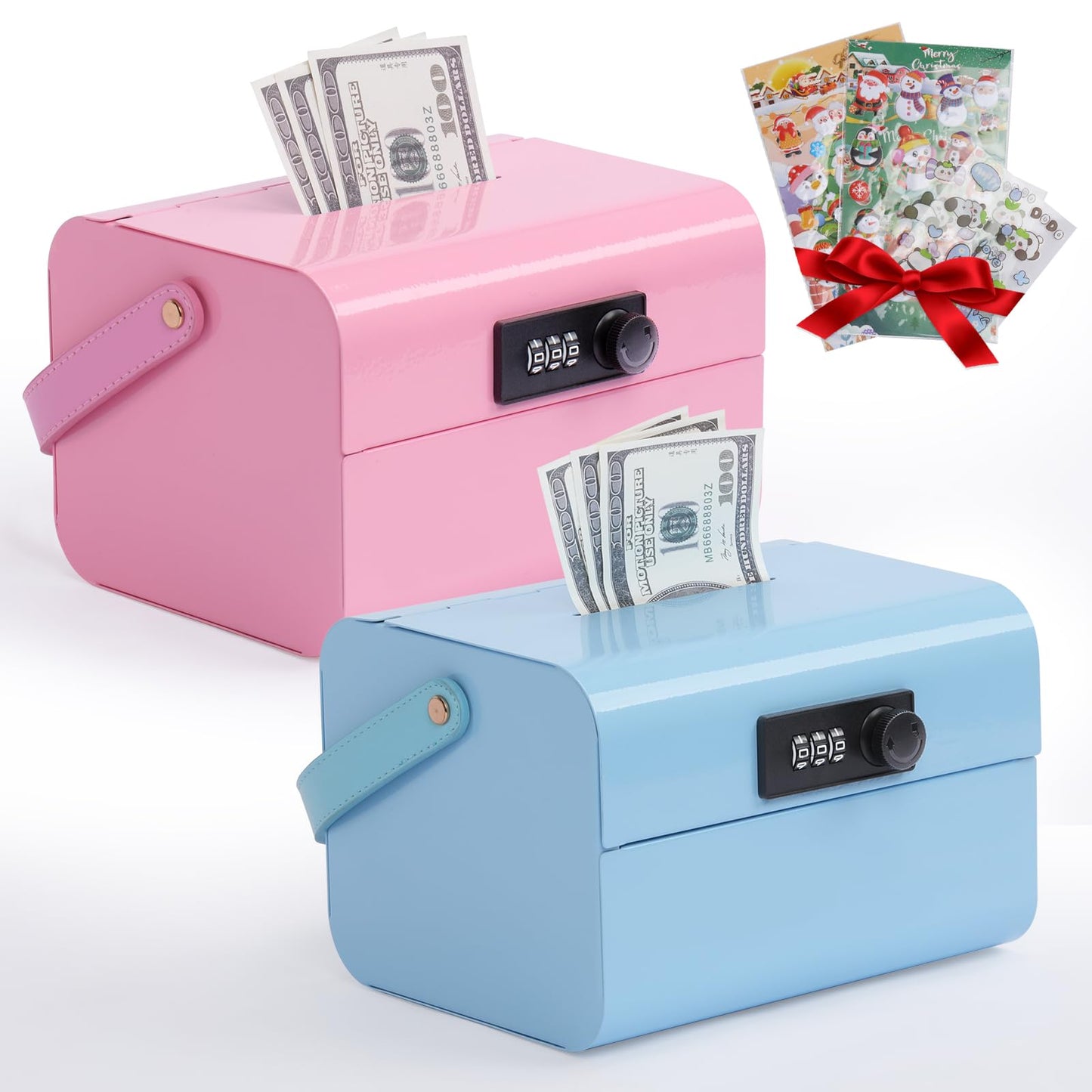Piggy Bank for Kids Boys Girls 5-12 Years Old,Portable Kids Safe Bank with Code,Small Cash Box with Combination Lock,Metal Money