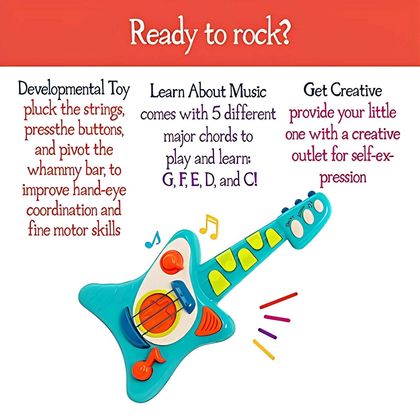 Battat- Toy Guitar For Toddlers, Kids, Children – Play Guitar With Songbook – Acoustic, Electric, And Song Modes- Lil' Rocker'S Guitar – 2 Years +