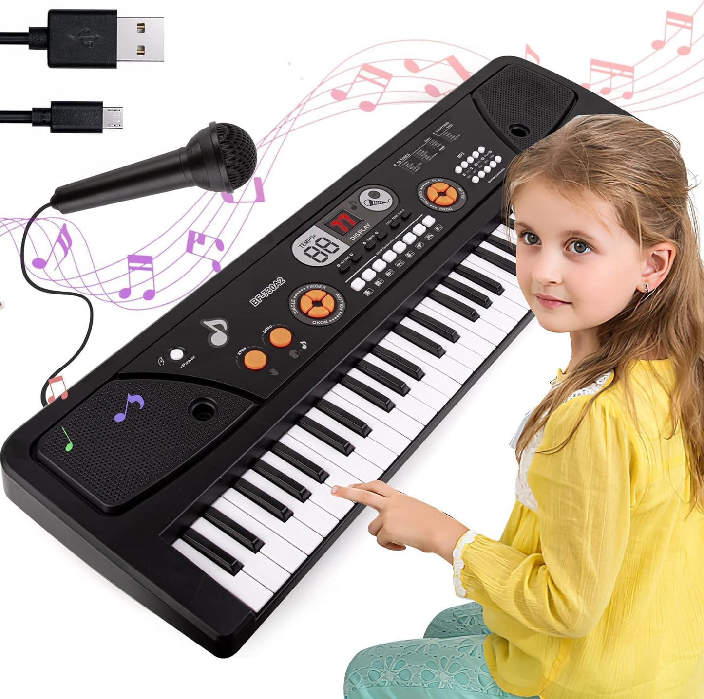 M Sanmersen Piano For Kids With Microphone, Kids Piano Keyboard For Beginners Portable Electronic Keyboard With Mp3 Function/ Led Display 61 Keys Musical Piano Toys For Boys Girls Ages 3-12