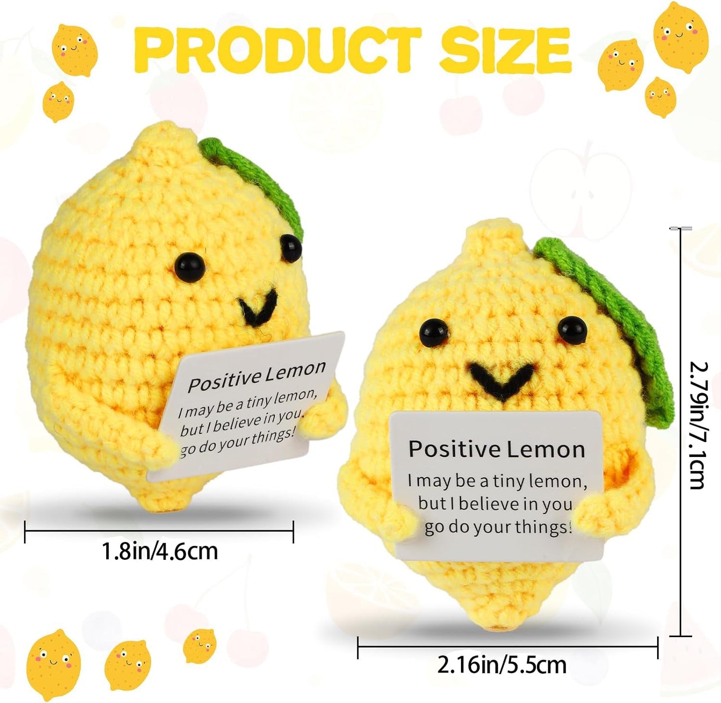 Dafuriet Mini Funny Positive Potato, 3 Inch Knitted Wool Doll With Positive Card For Cheer Up Gifts And Party Decorations, Cute Wool Positive Potato Crochet Doll For Birthday Gifts (Lemon)