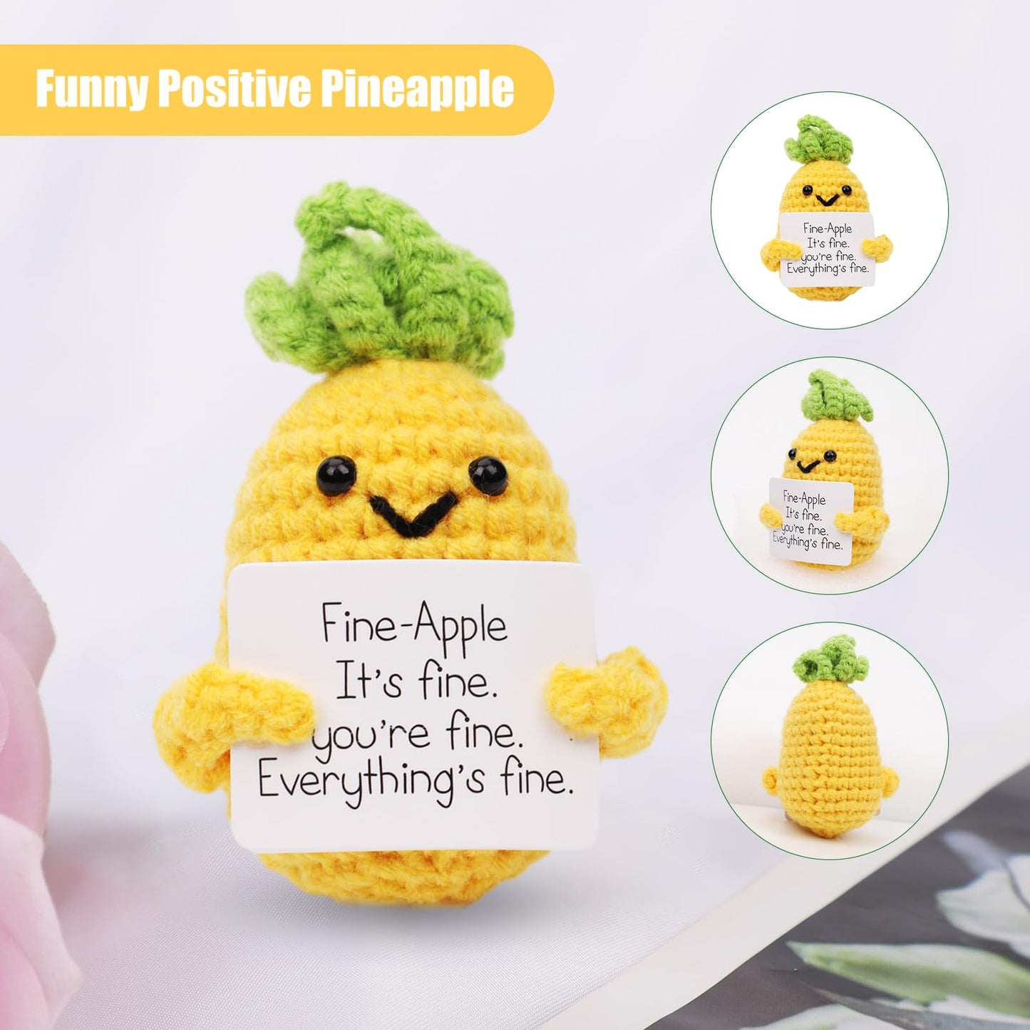 Nqeuepn Funny Positive Pineapple, 3.15 Inch Knitted Pineapple Potato Toy With Encouraging Card Creative Cute Emotional Support Crochet Pineapple Doll For Festival Party Decoration Encouragement Gift