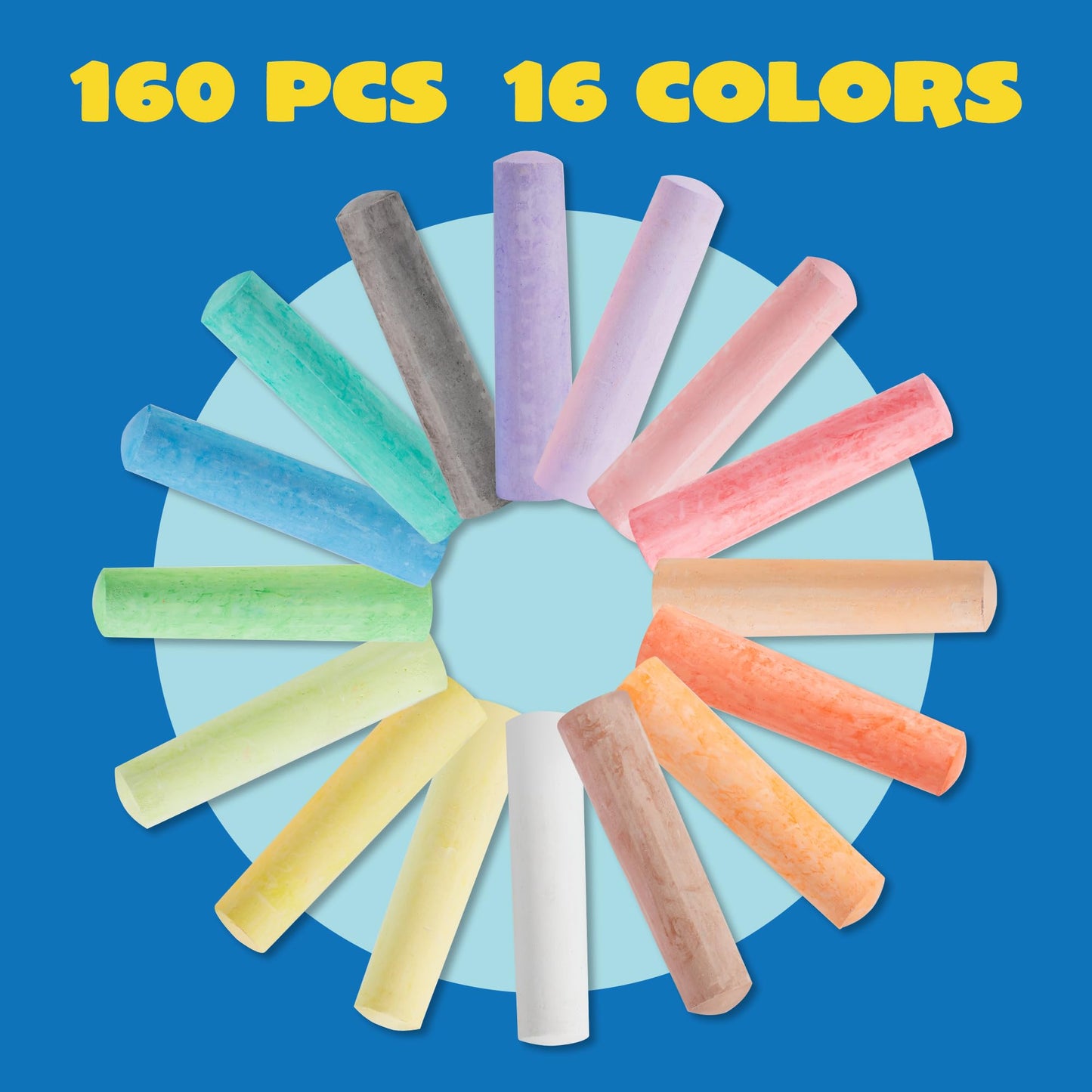 160 Pcs Washable Sidewalk Chalks Set Non-Toxic Jumbo Chalk For Outdoor Art Play, Painting On Chalkboard, Blackboard And Playground